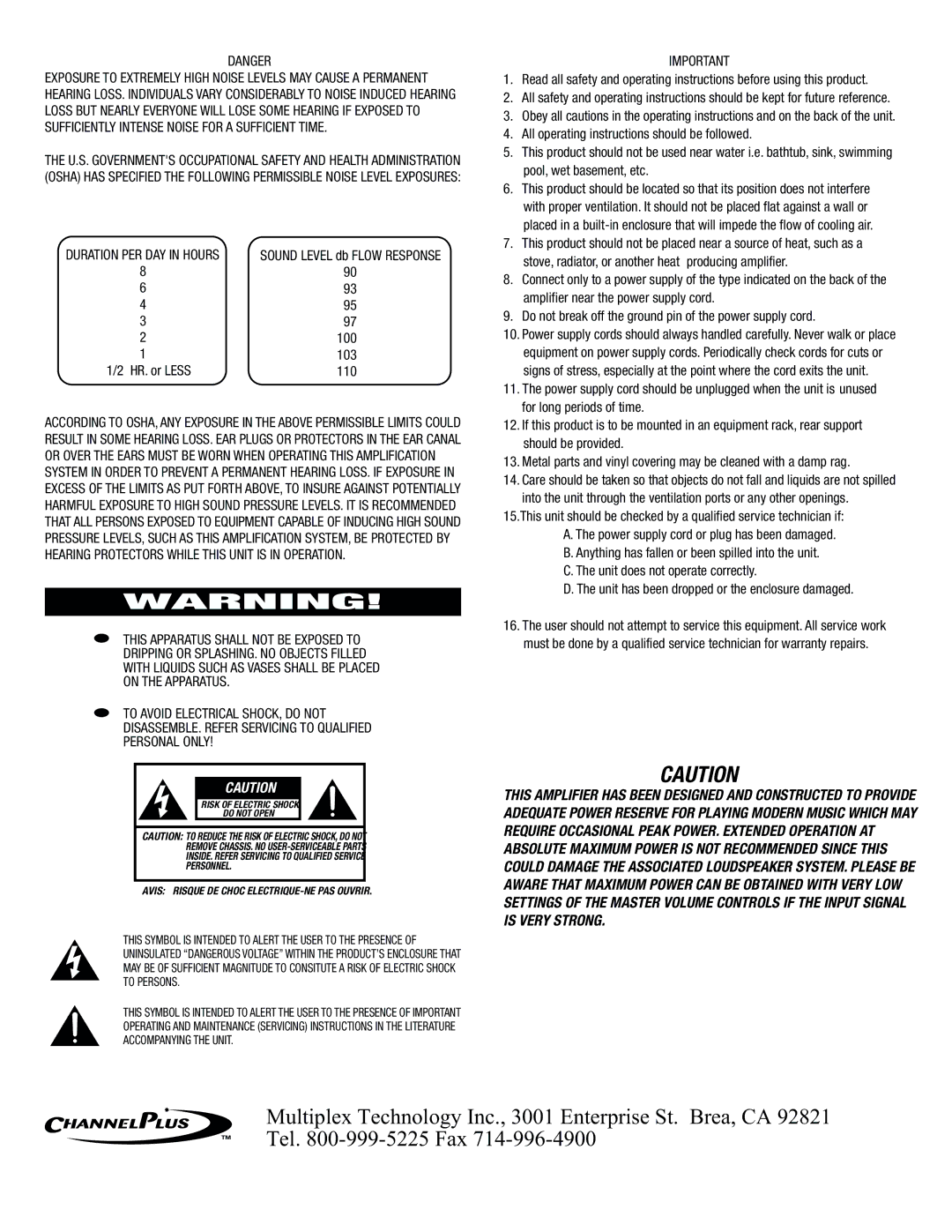 Channel Plus MDS-6 manual Tel -999-5225 Fax 