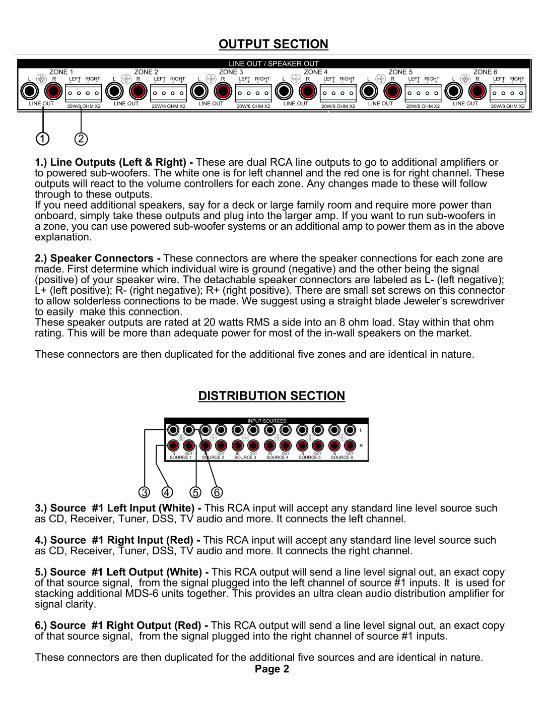 Channel Plus MDS-6 manual Output Section, Distribution Section 