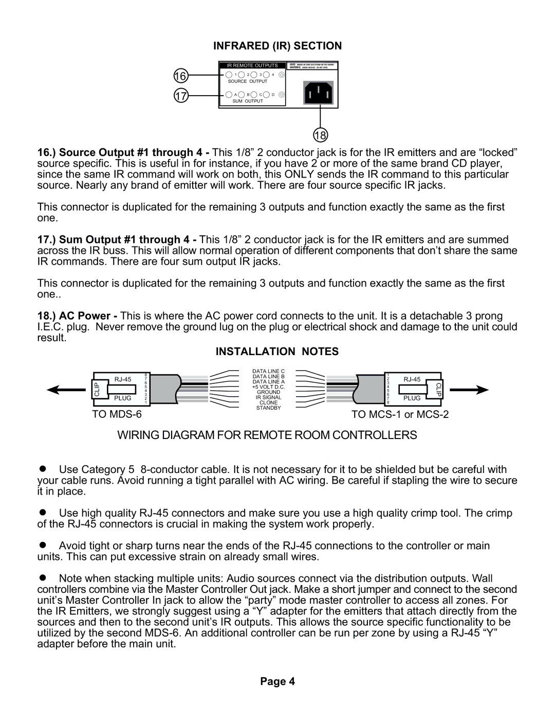 Channel Plus MDS-6 manual Wiring Diagram for Remote Room Controllers 