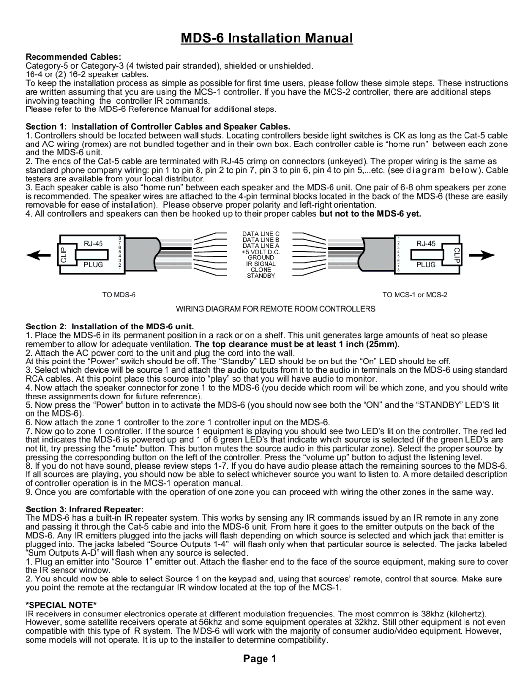 Channel Plus manual MDS-6 Installation Manual 