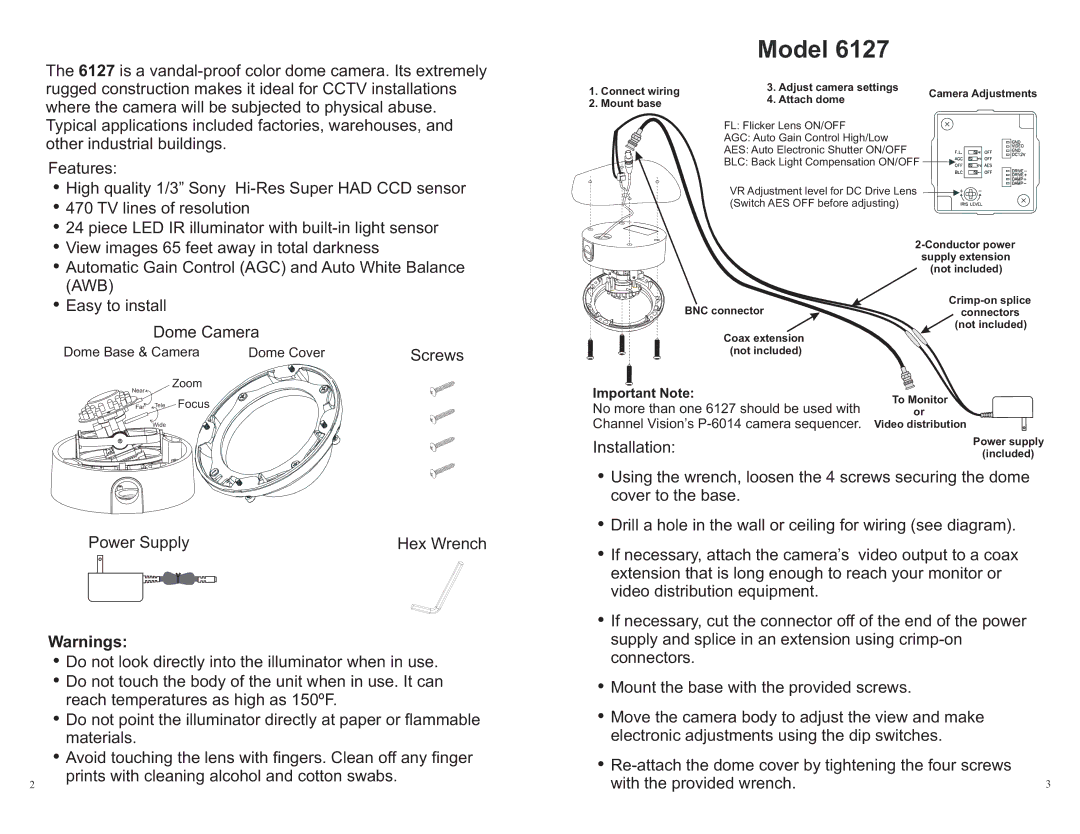 Channel Vision 6127 warranty Model, Awb 