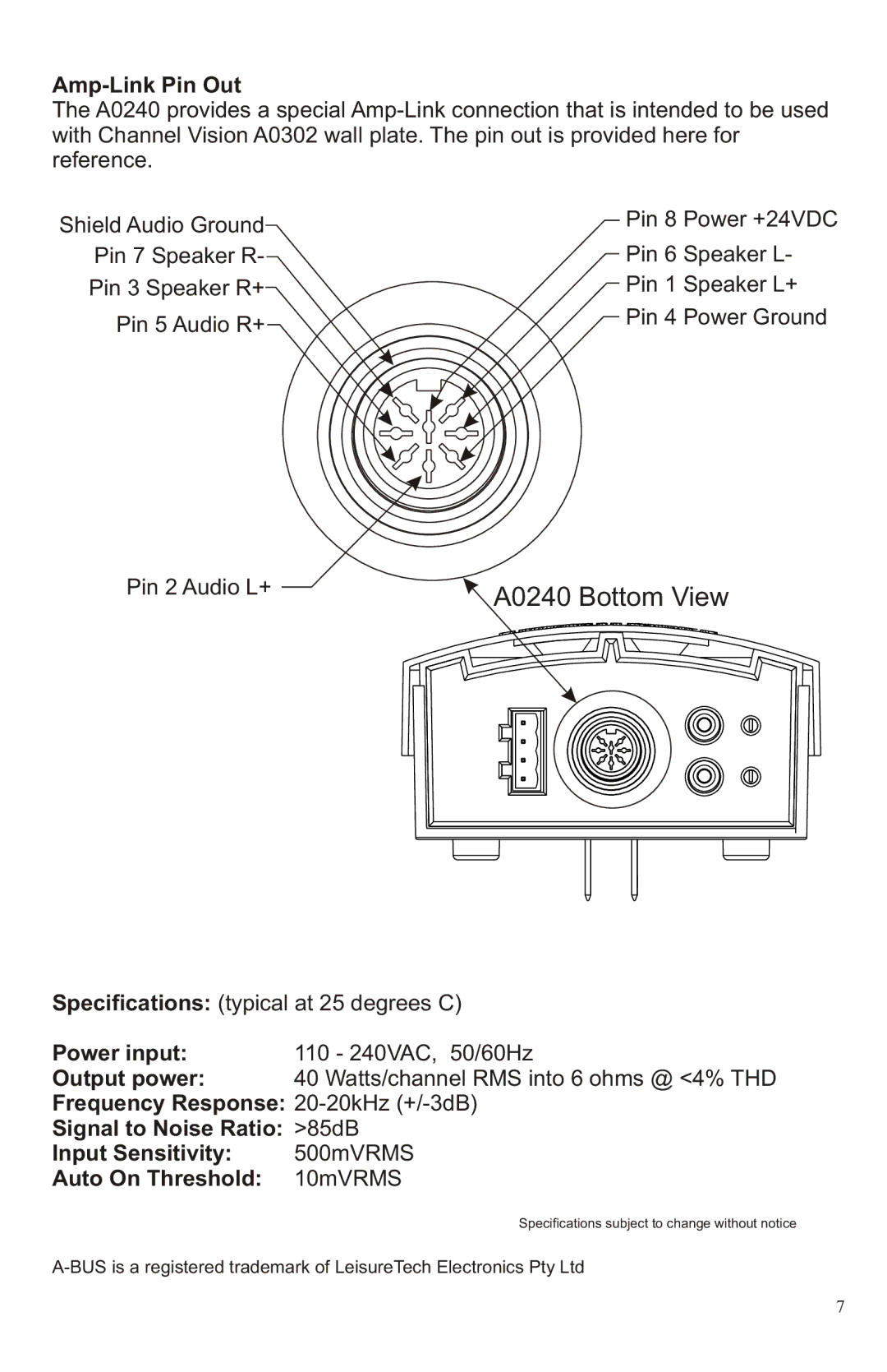 Channel Vision manual A0240 Bottom View 