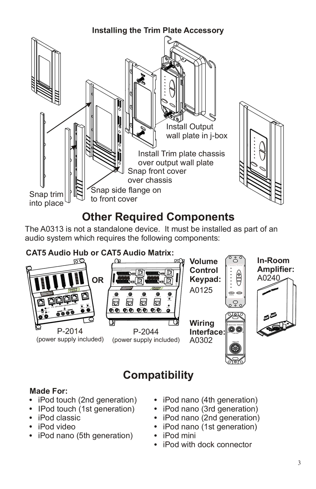 Channel Vision A0315 manual Other Required Components, Compatibility 