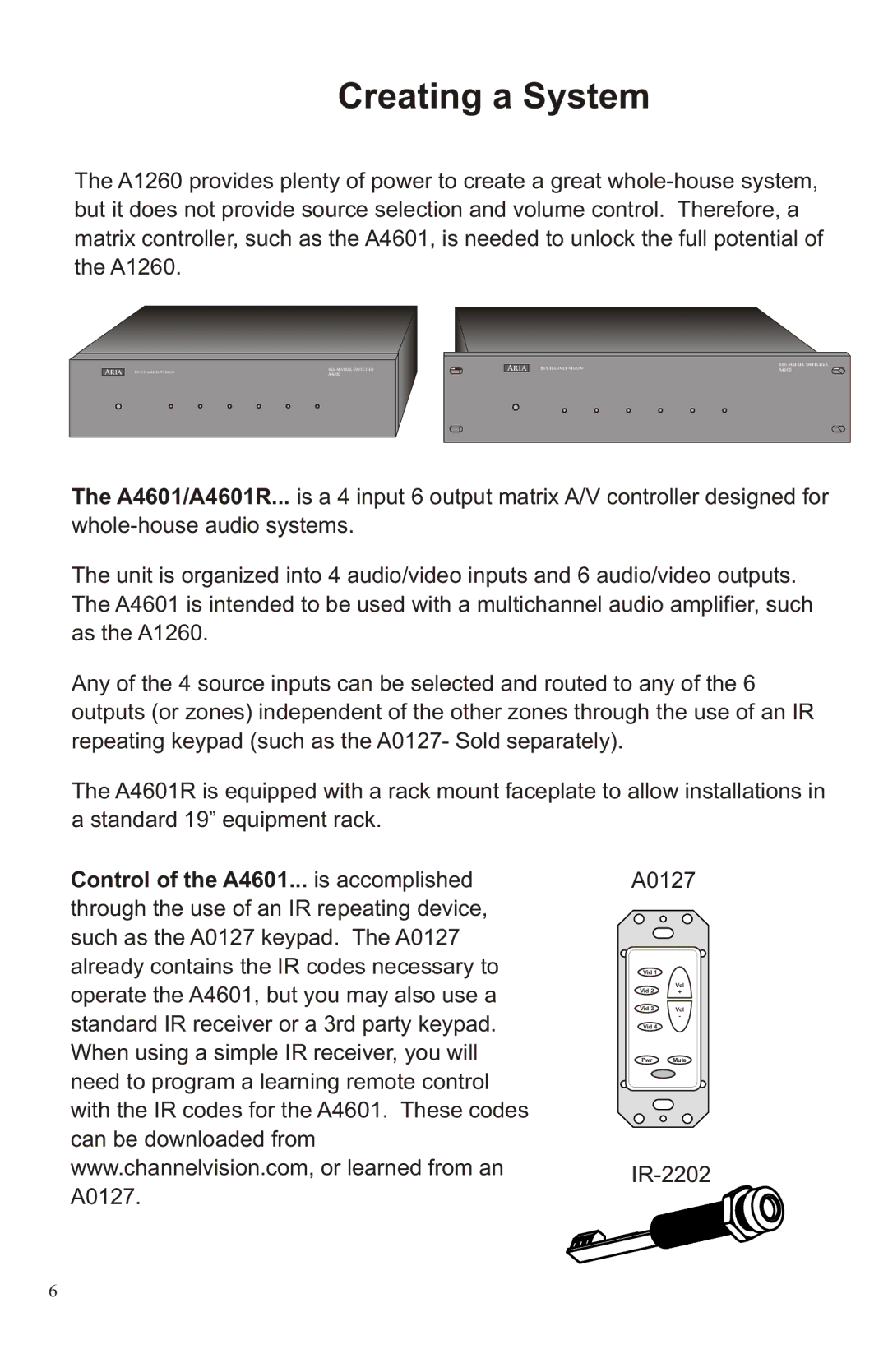 Channel Vision A1260R manual Creating a System 