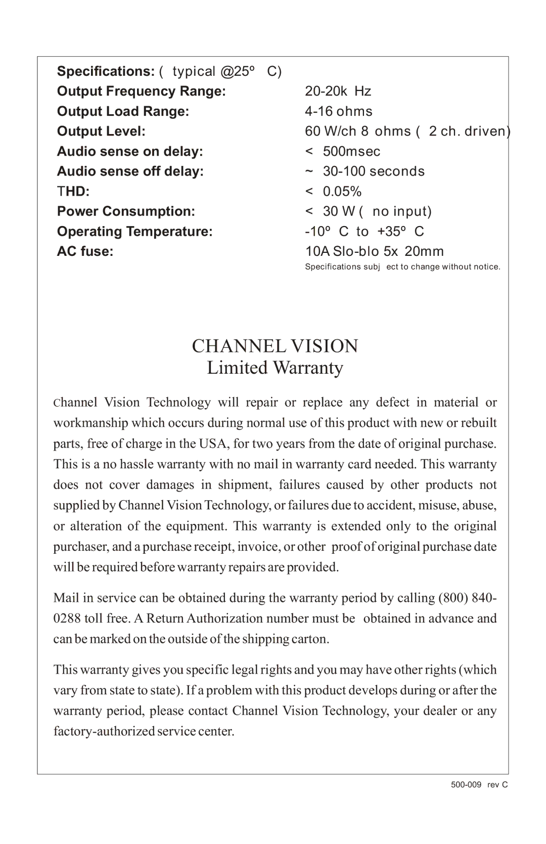 Channel Vision A1260R manual Thd 