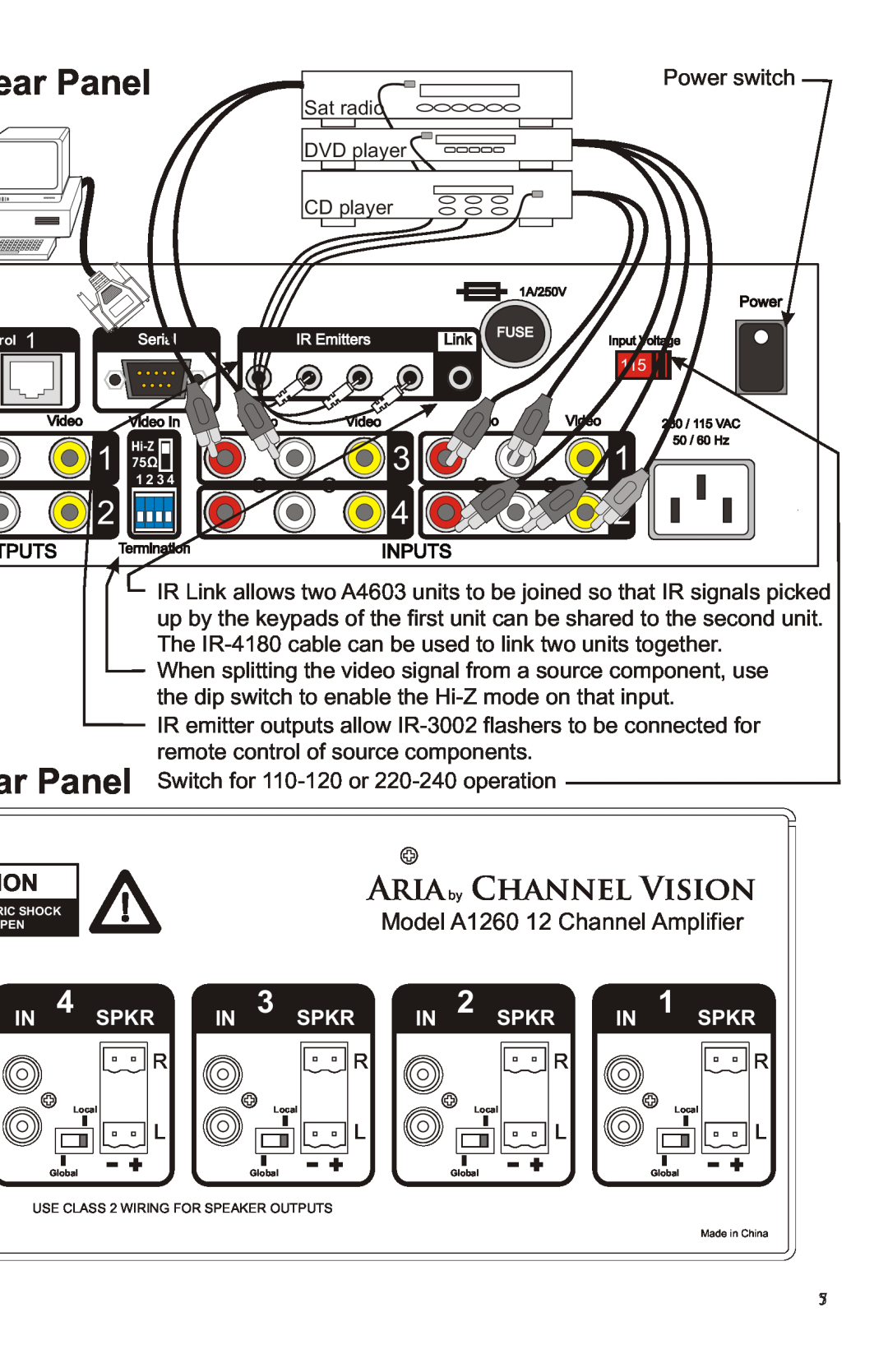 Channel Vision A4603, A4630R manual ear Panel, Ariaby Channel Vision, Model A1260 12 Channel Amplifier 