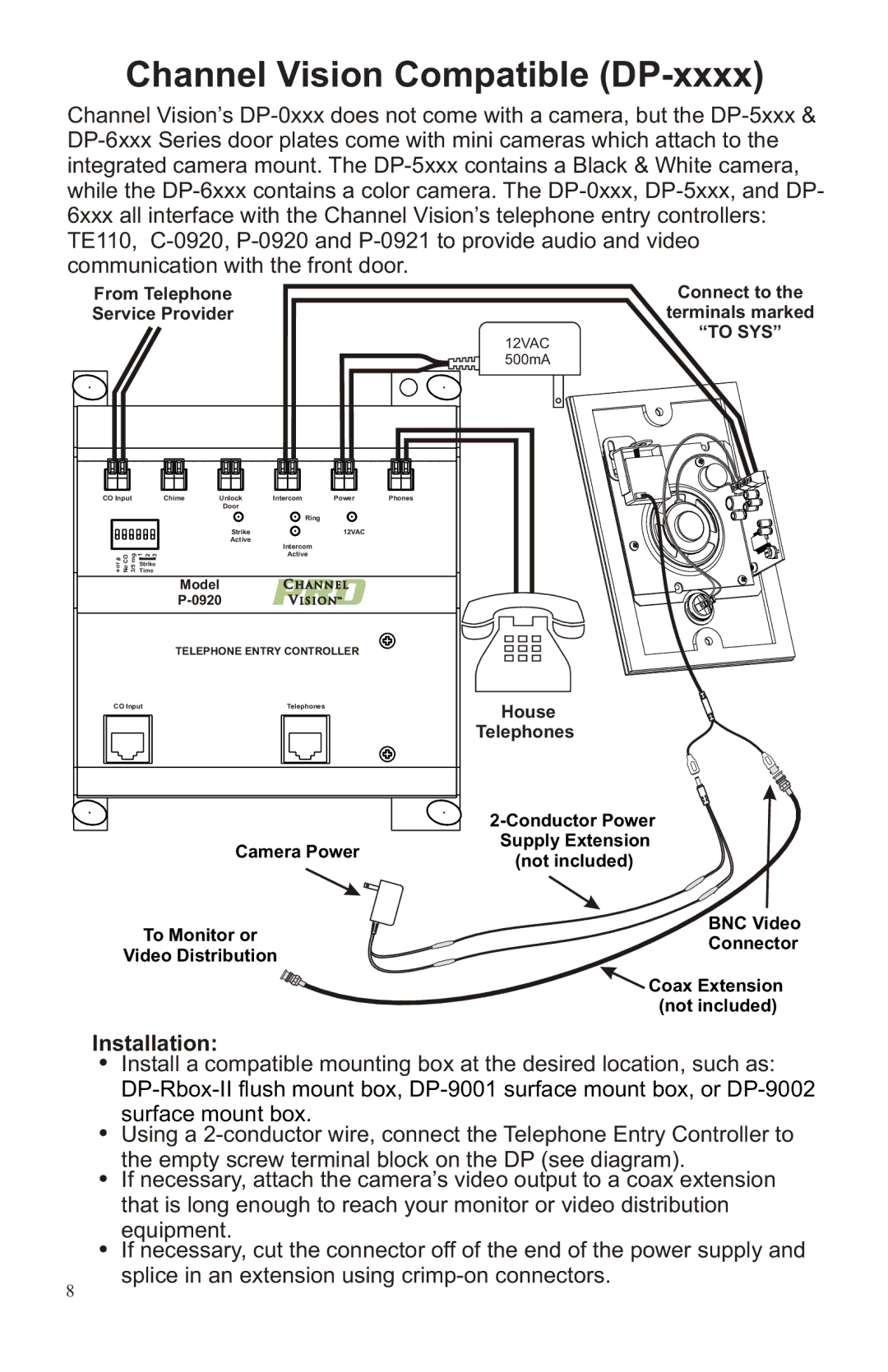 Channel Vision DP-XXXXP, DP-XXXXC manual Channel Vision Compatible DP-xxxx, From Telephone Service Provider 