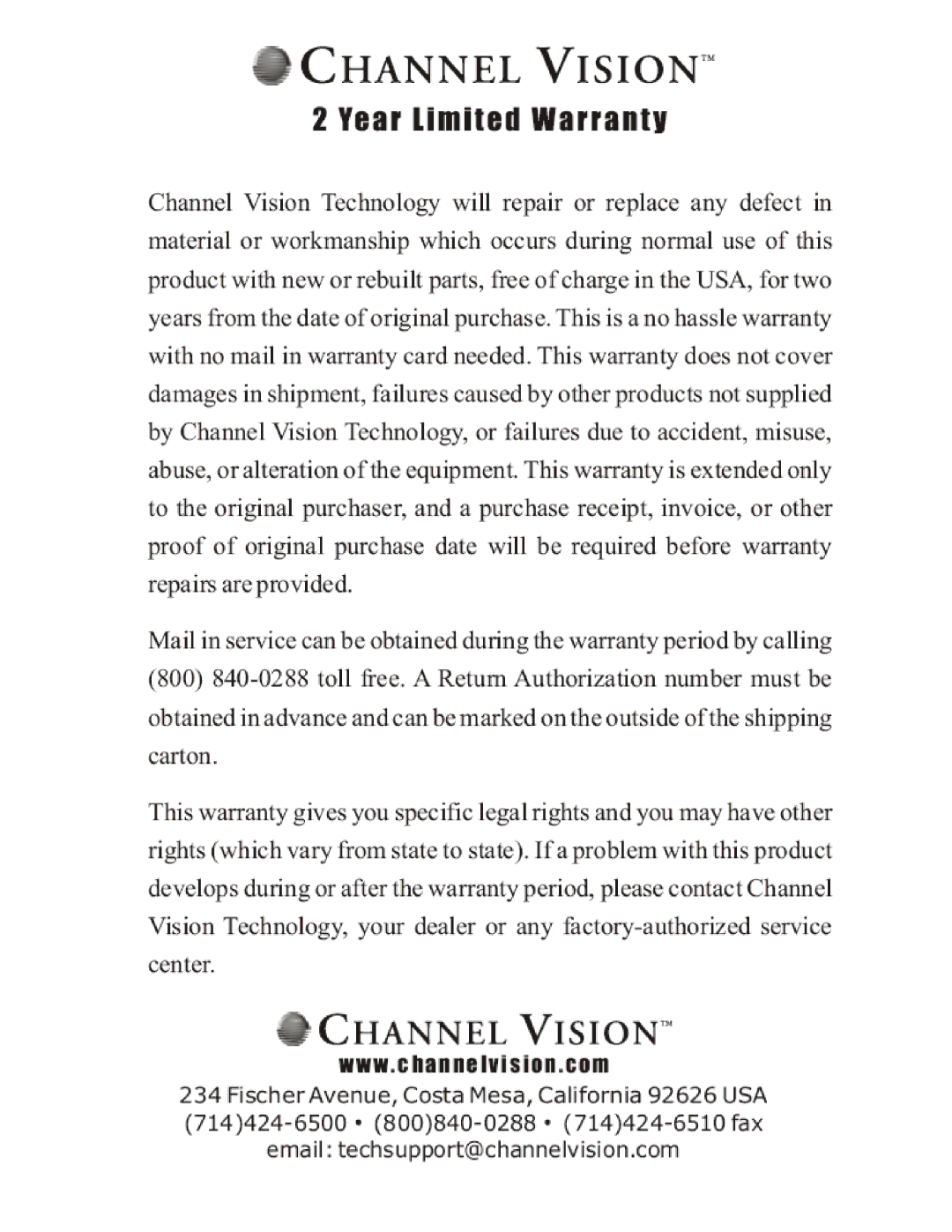 Channel Vision DVR-N manual 