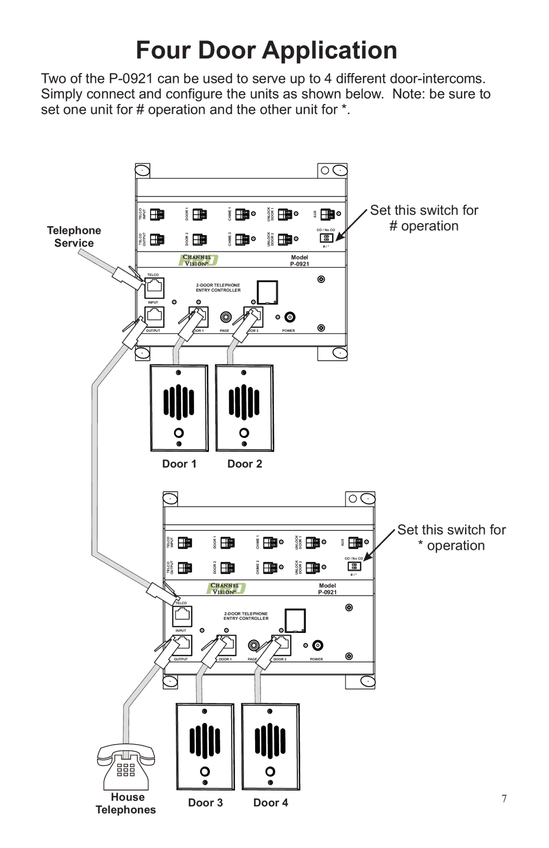 Channel Vision P-0921 manual Four Door Application, Telephone Service, House Door Telephones 