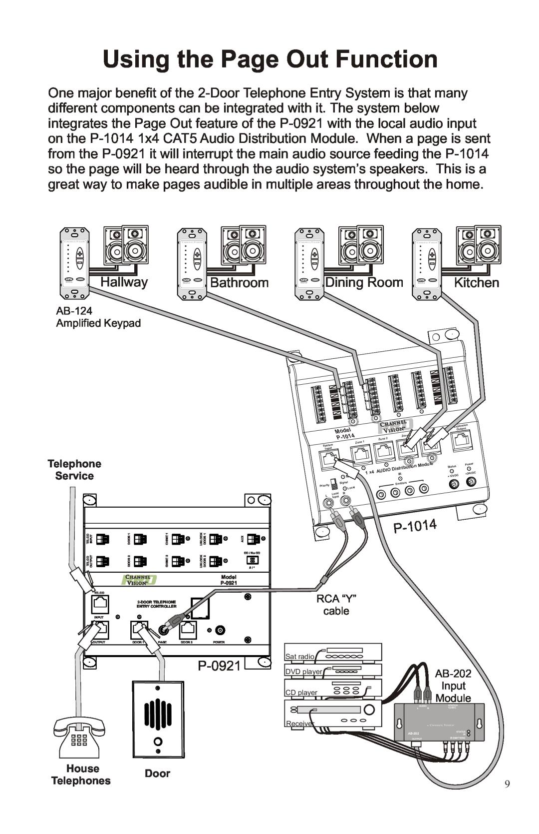 Channel Vision P-0921 manual Using the Page Out Function, Hallway, Bathroom, Dining Room, Kitchen 