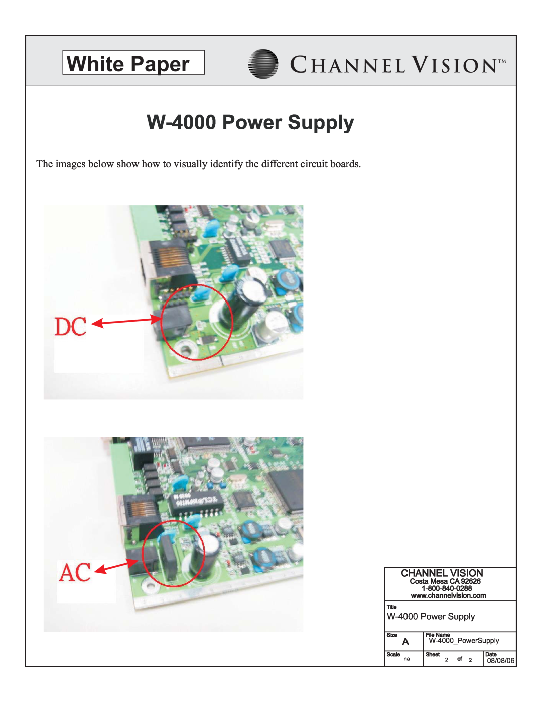 Channel Vision White Paper, W-4000 Power Supply, Channel Visiontm, W-4000PowerSupply, 08/08/06, Costa Mesa CA, Title 