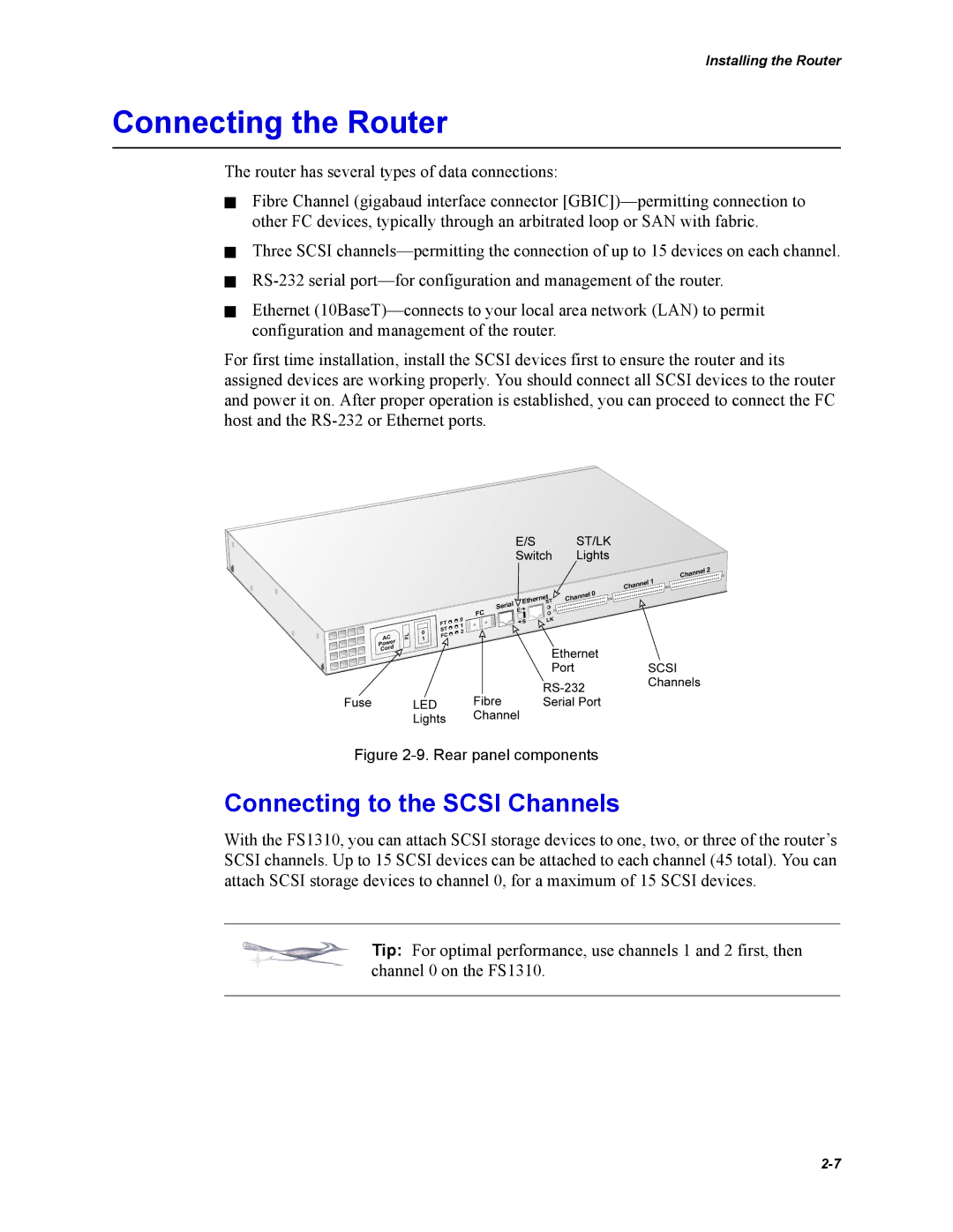 Chaparral Chaparral FS 1310 manual Connecting the Router, Connecting to the Scsi Channels 