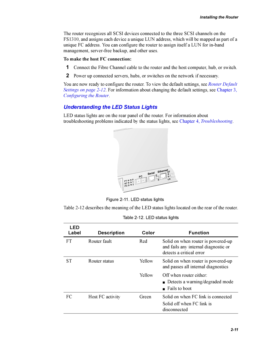 Chaparral Chaparral FS 1310 manual To make the host FC connection, Description Color Function Label 