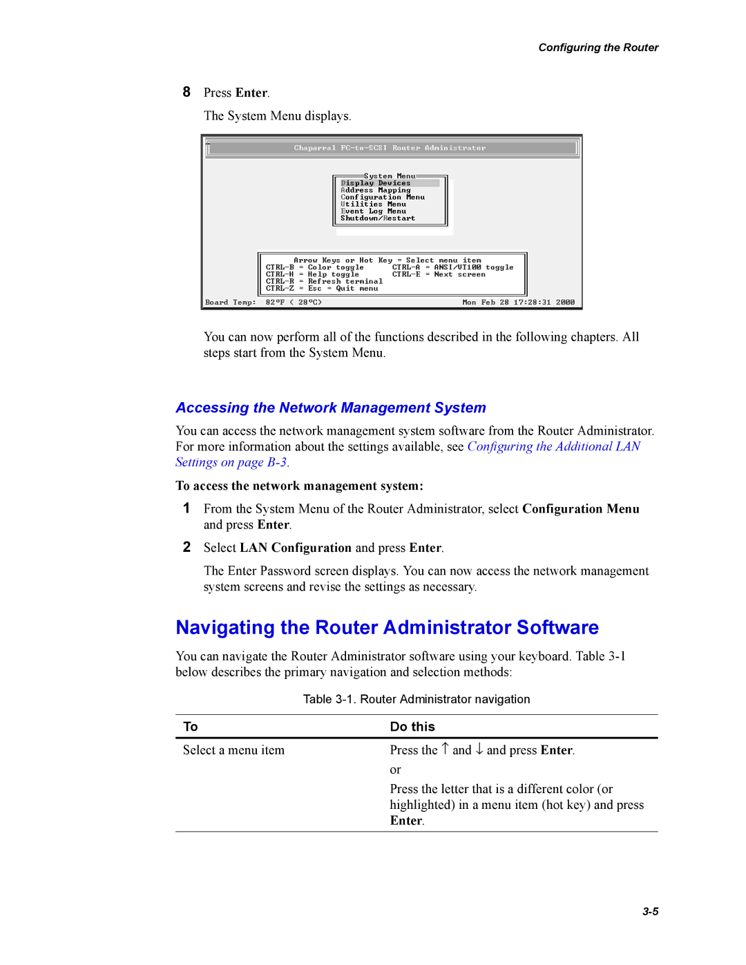 Chaparral Chaparral FS 1310 Navigating the Router Administrator Software, To access the network management system, Do this 