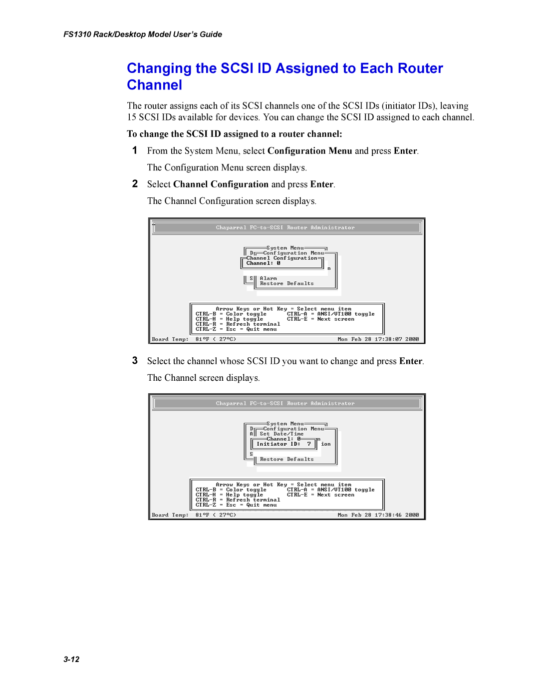 Chaparral Chaparral FS 1310 manual Changing the Scsi ID Assigned to Each Router Channel 