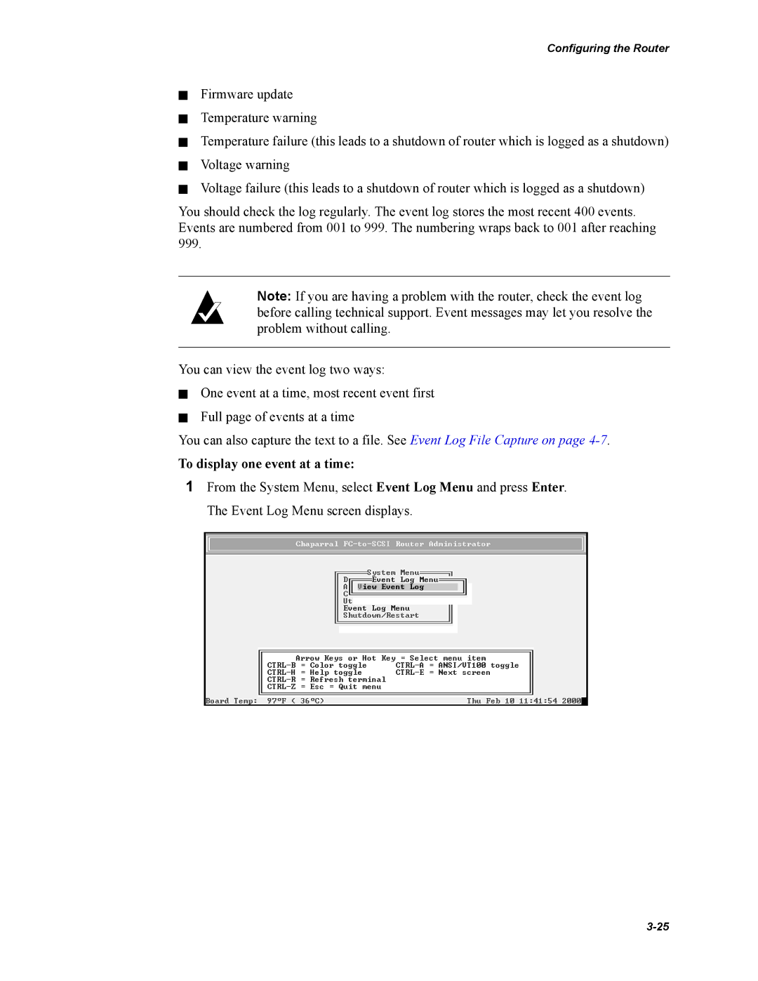 Chaparral Chaparral FS 1310 manual To display one event at a time 