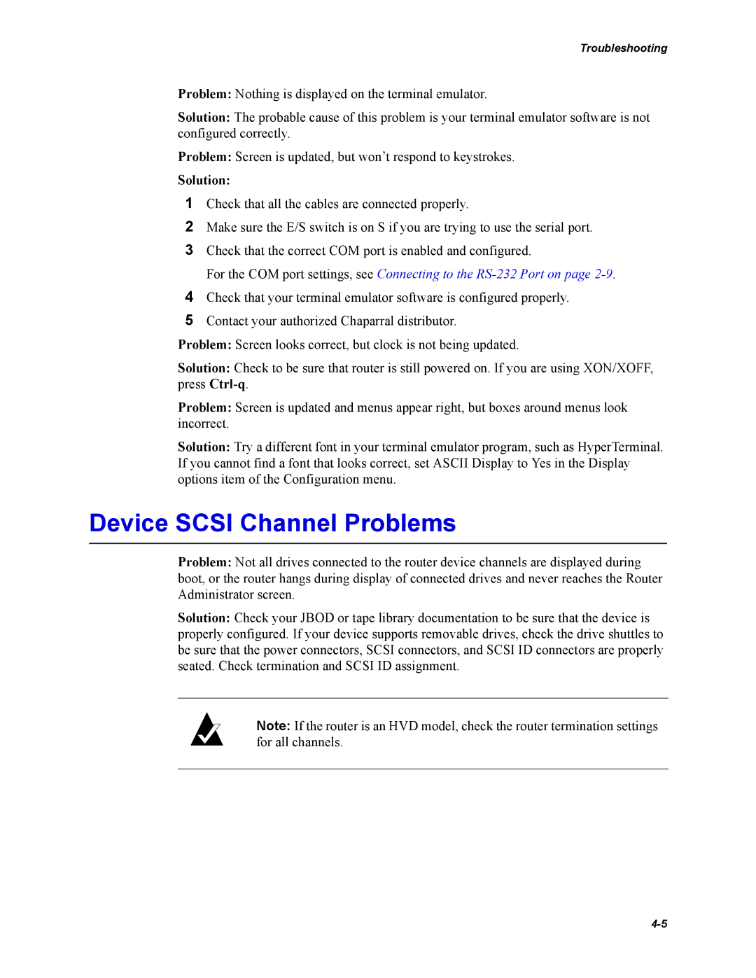 Chaparral Chaparral FS 1310 manual Device Scsi Channel Problems, Solution 