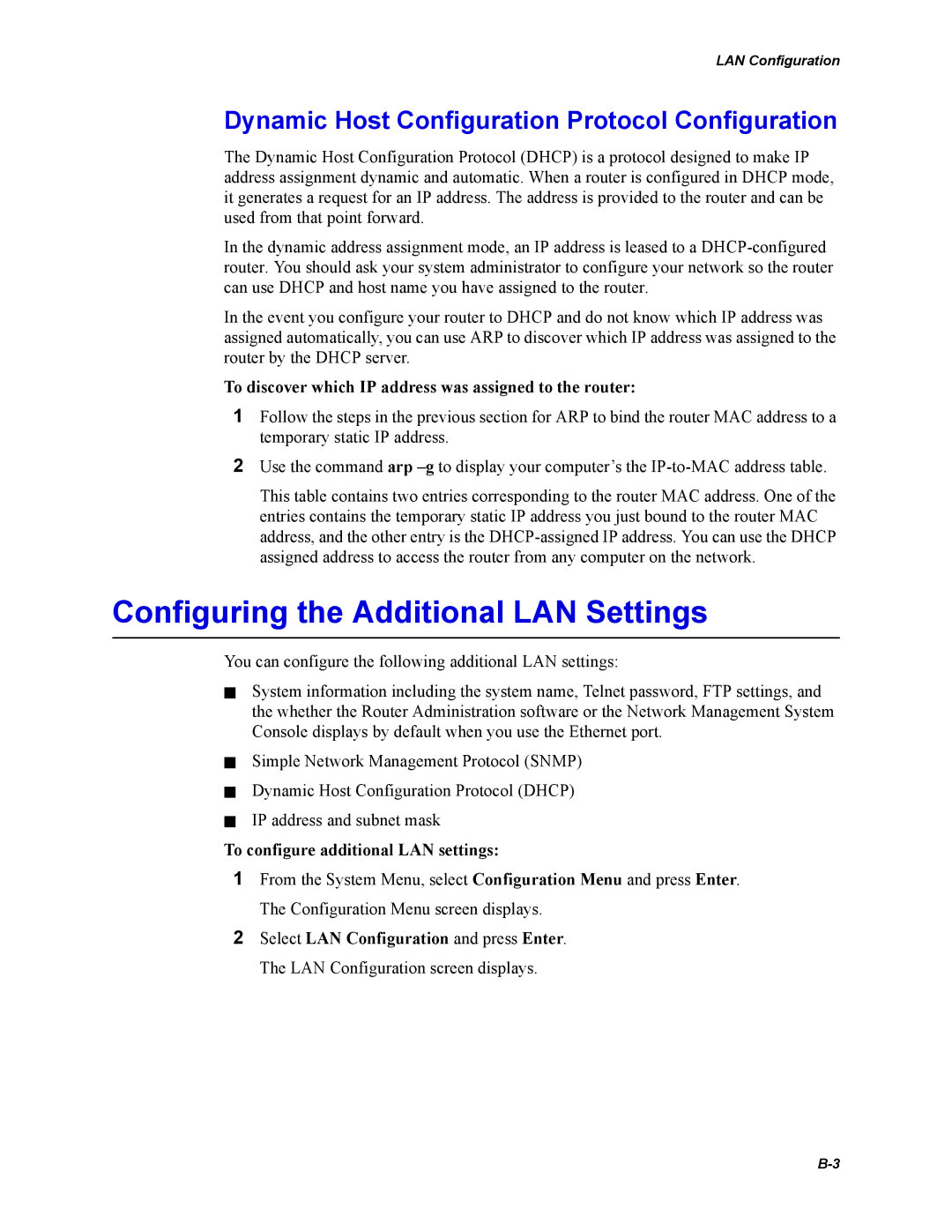 Chaparral Chaparral FS 1310 Configuring the Additional LAN Settings, Dynamic Host Configuration Protocol Configuration 