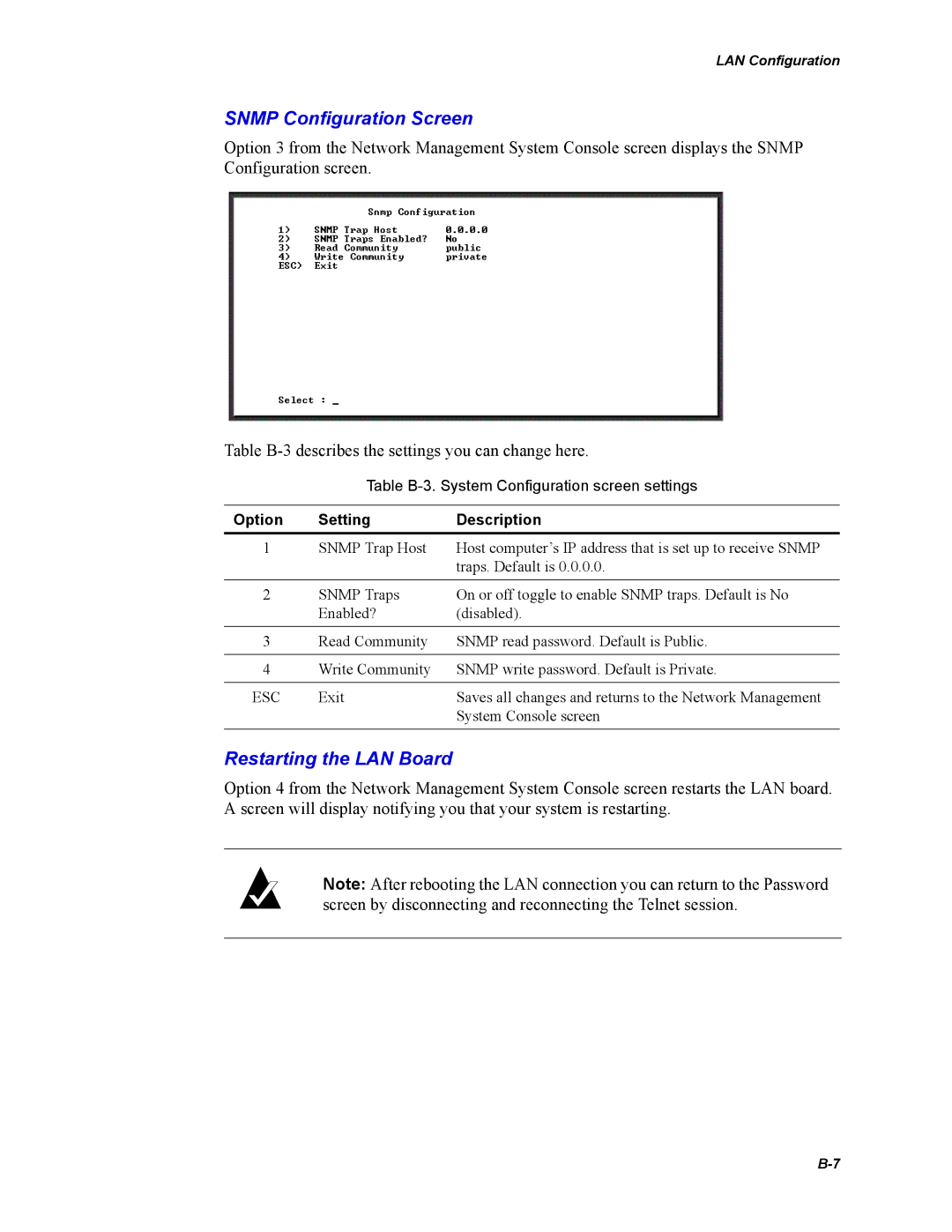 Chaparral Chaparral FS 1310 manual Snmp Configuration Screen 