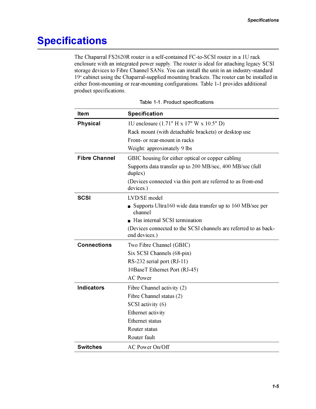 Chaparral FS2620R manual Specifications, Physical 