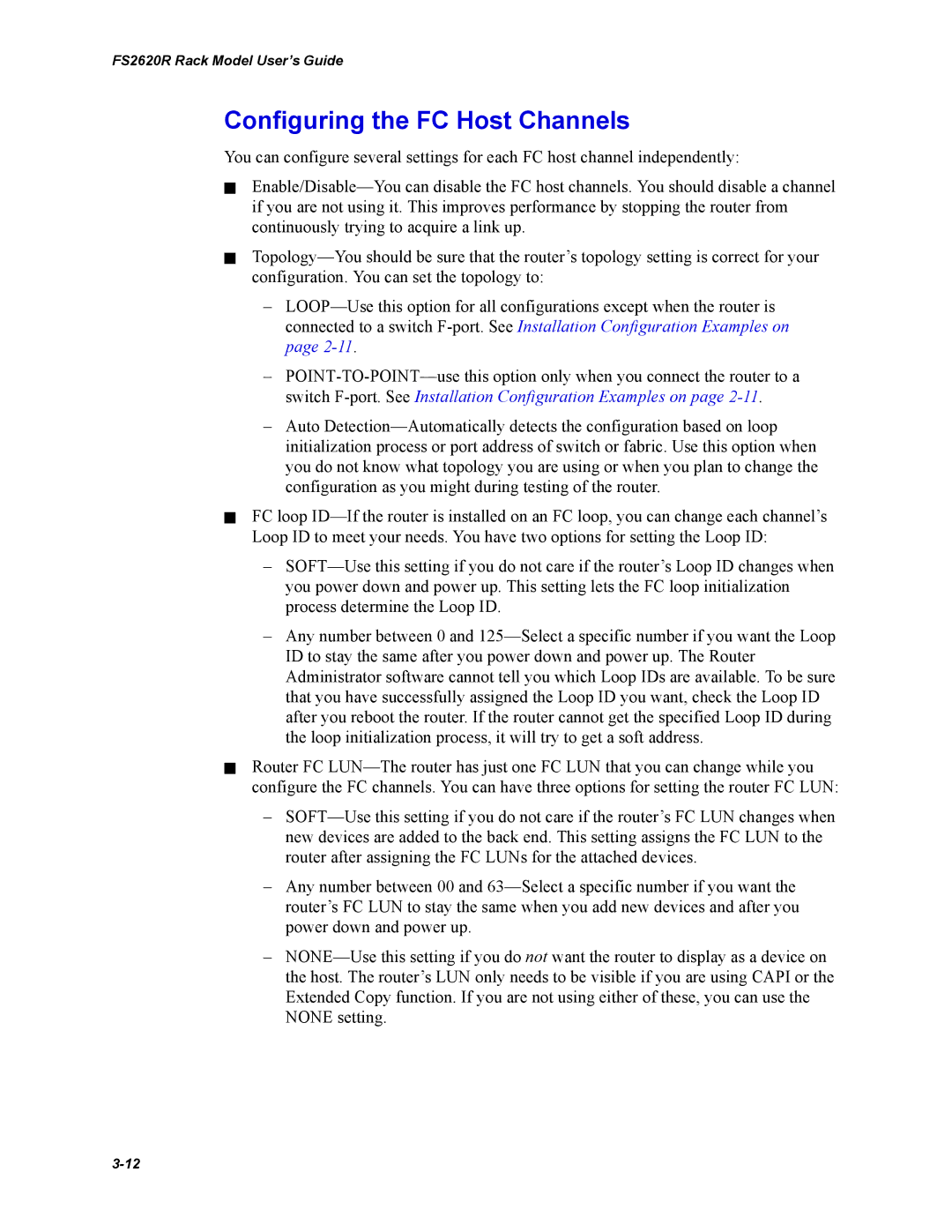 Chaparral FS2620R manual Configuring the FC Host Channels 