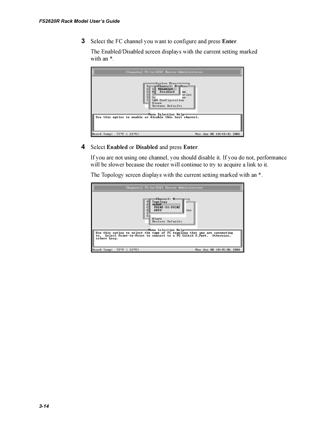 Chaparral FS2620R manual Select Enabled or Disabled and press Enter 