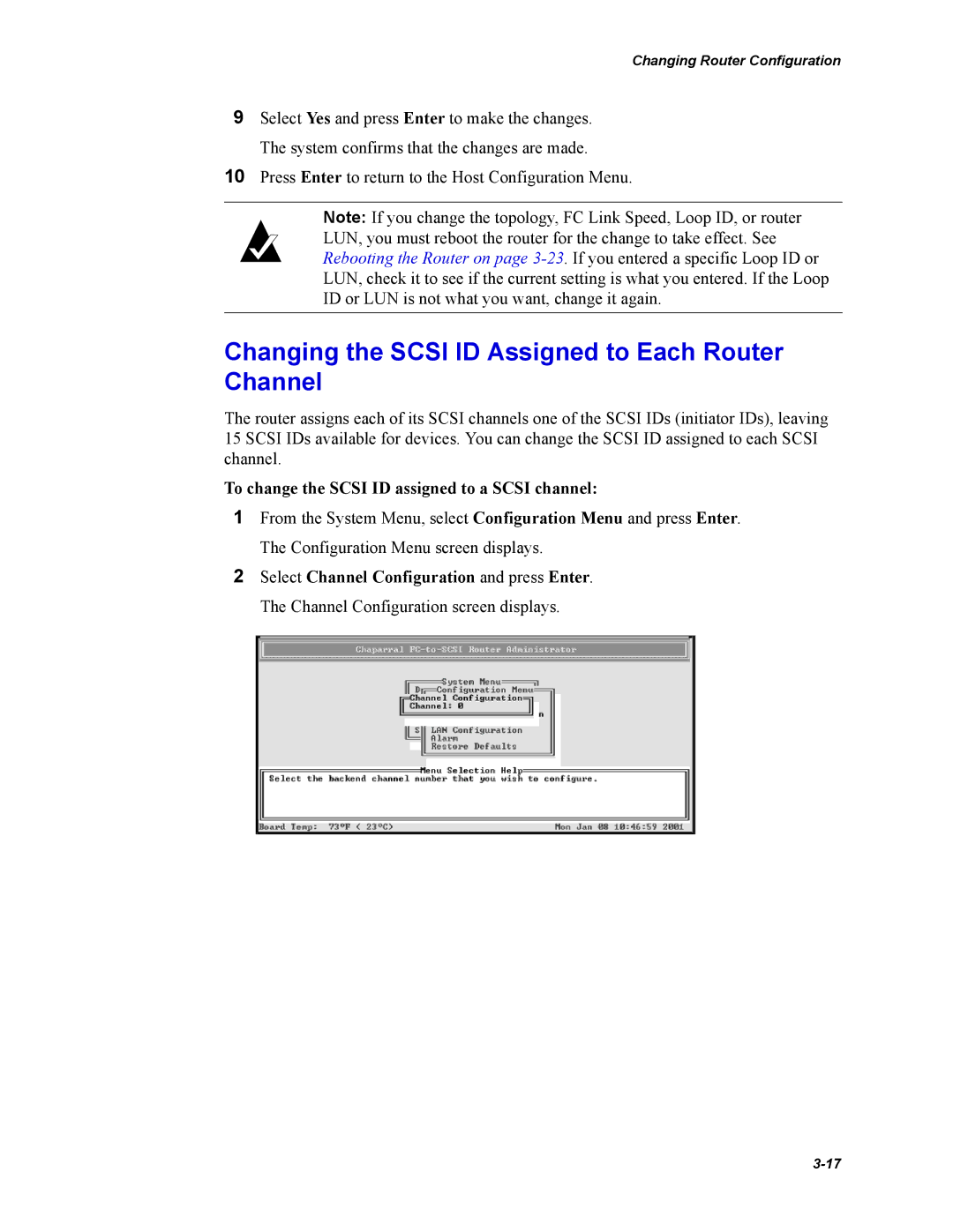 Chaparral FS2620R Changing the Scsi ID Assigned to Each Router Channel, To change the Scsi ID assigned to a Scsi channel 