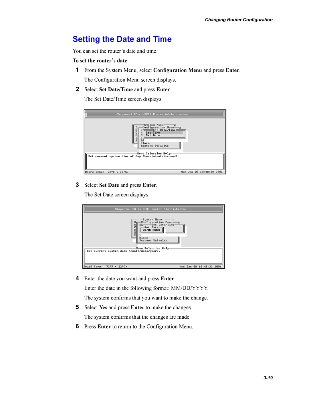 Chaparral FS2620R manual Setting the Date and Time, To set the router’s date 