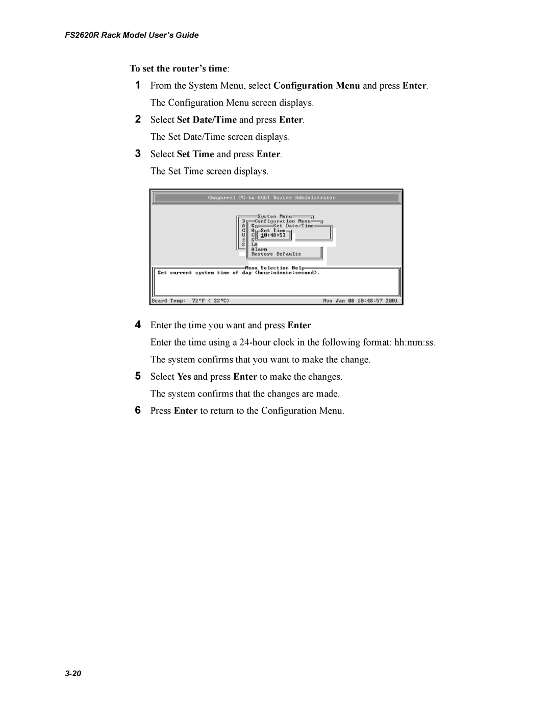 Chaparral FS2620R manual To set the router’s time 