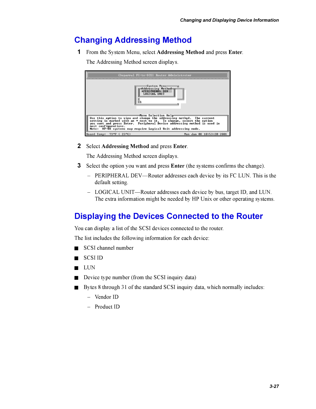 Chaparral FS2620R manual Changing Addressing Method, Displaying the Devices Connected to the Router 