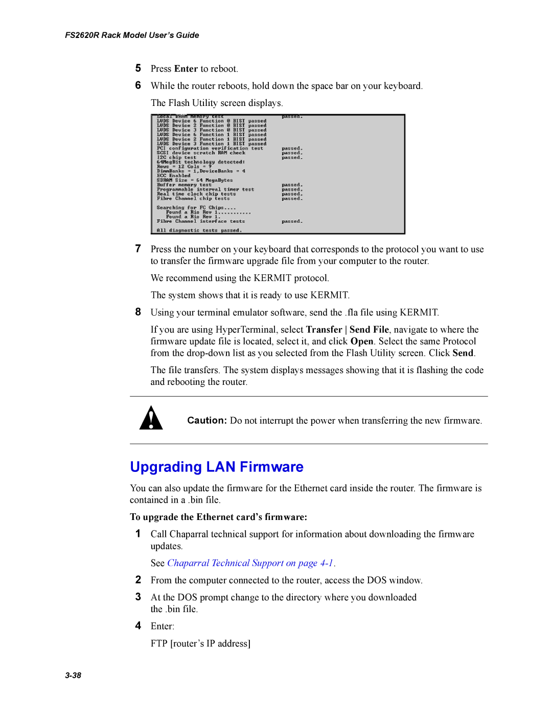 Chaparral FS2620R manual Upgrading LAN Firmware, To upgrade the Ethernet card’s firmware 