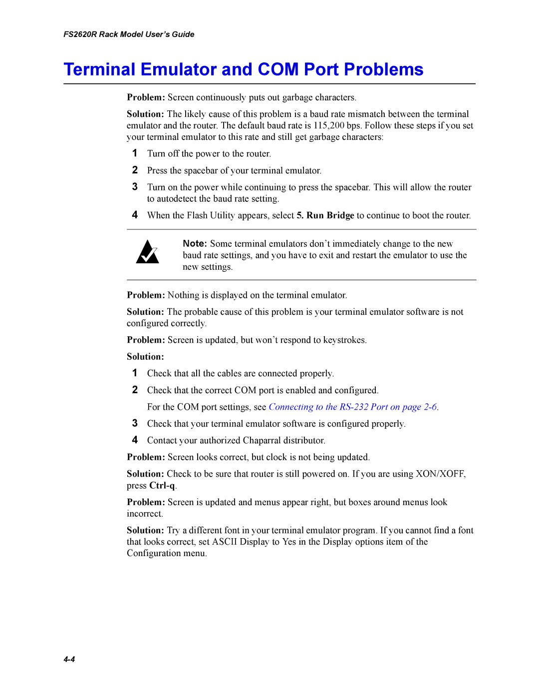 Chaparral FS2620R manual Terminal Emulator and COM Port Problems, Solution 