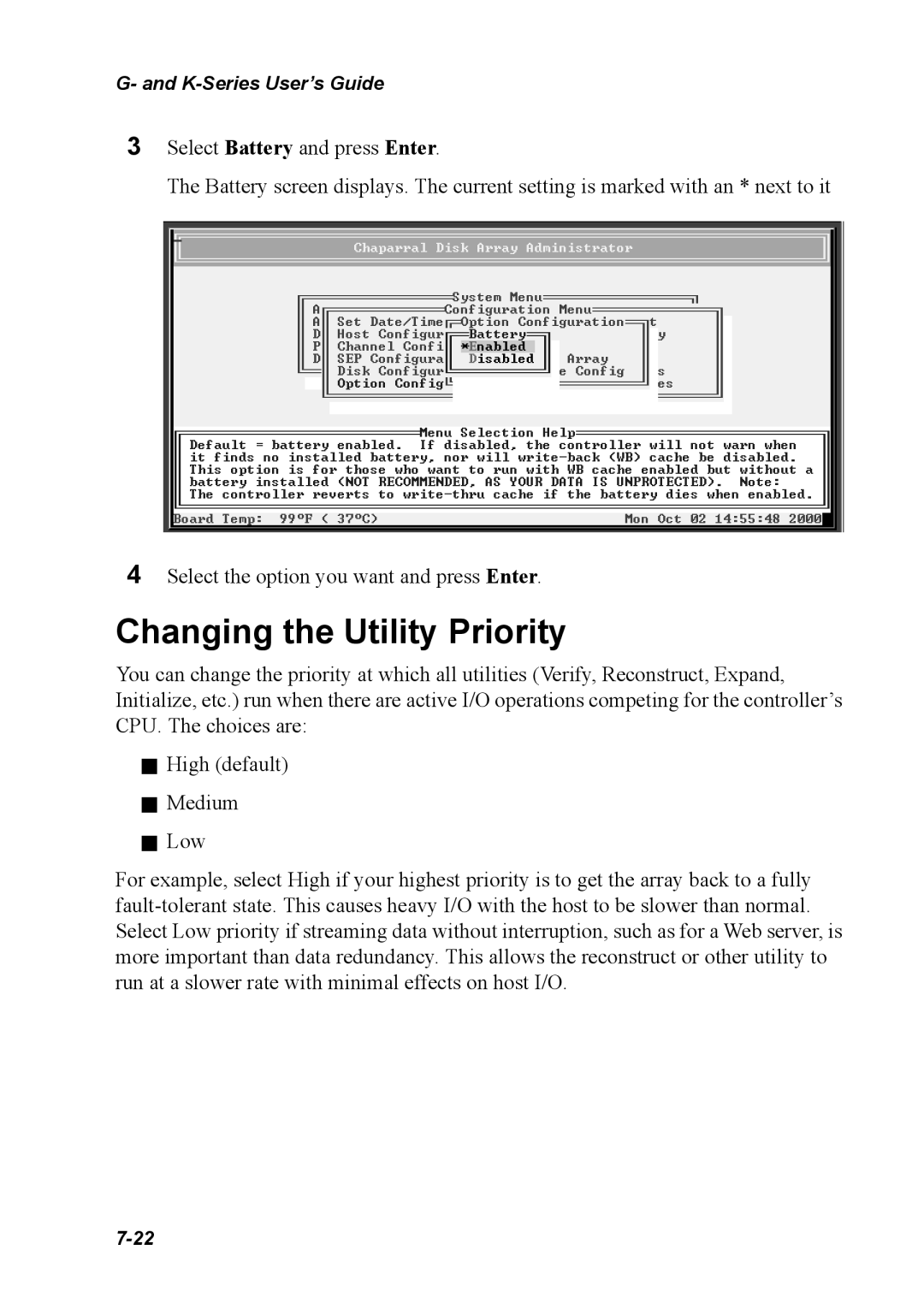 Chaparral K5312/K7313, G5312/G7313 manual Changing the Utility Priority 