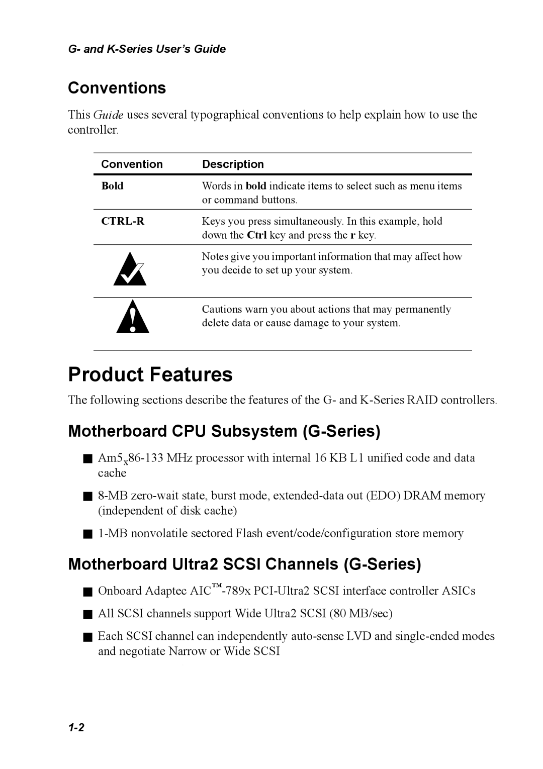 Chaparral K5312/K7313 manual Product Features, Conventions, Motherboard CPU Subsystem G-Series, Convention Description 