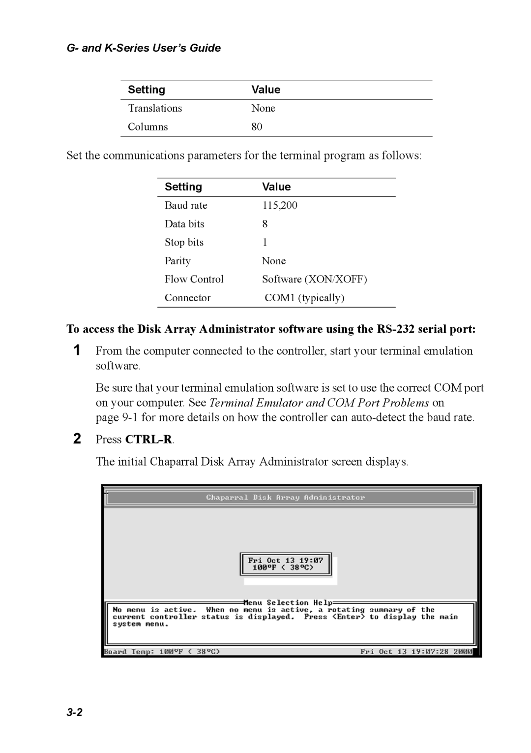 Chaparral K5312/K7313, G5312/G7313 manual SettingValue 