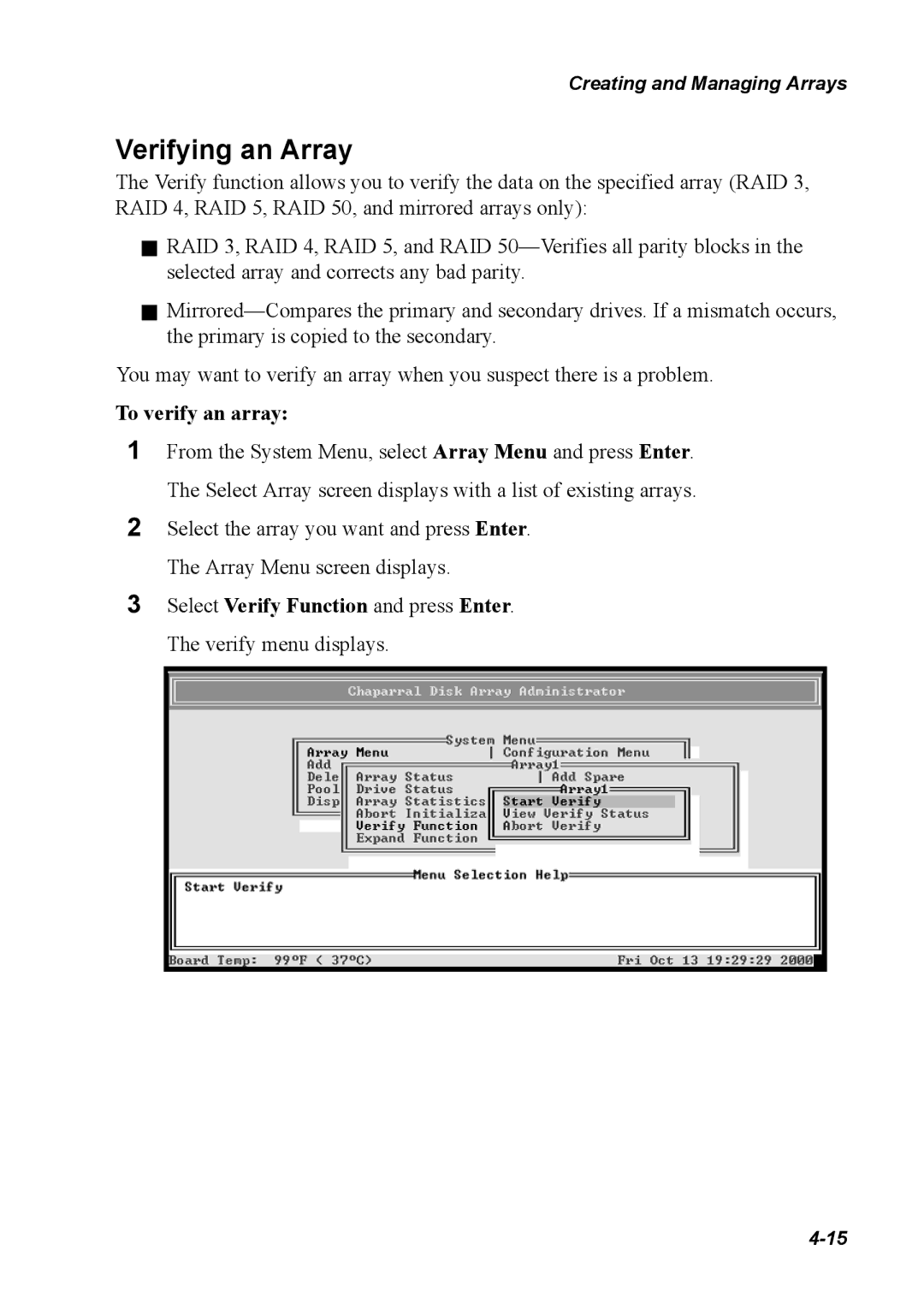 Chaparral G5312/G7313, K5312/K7313 manual Verifying an Array, To verify an array 