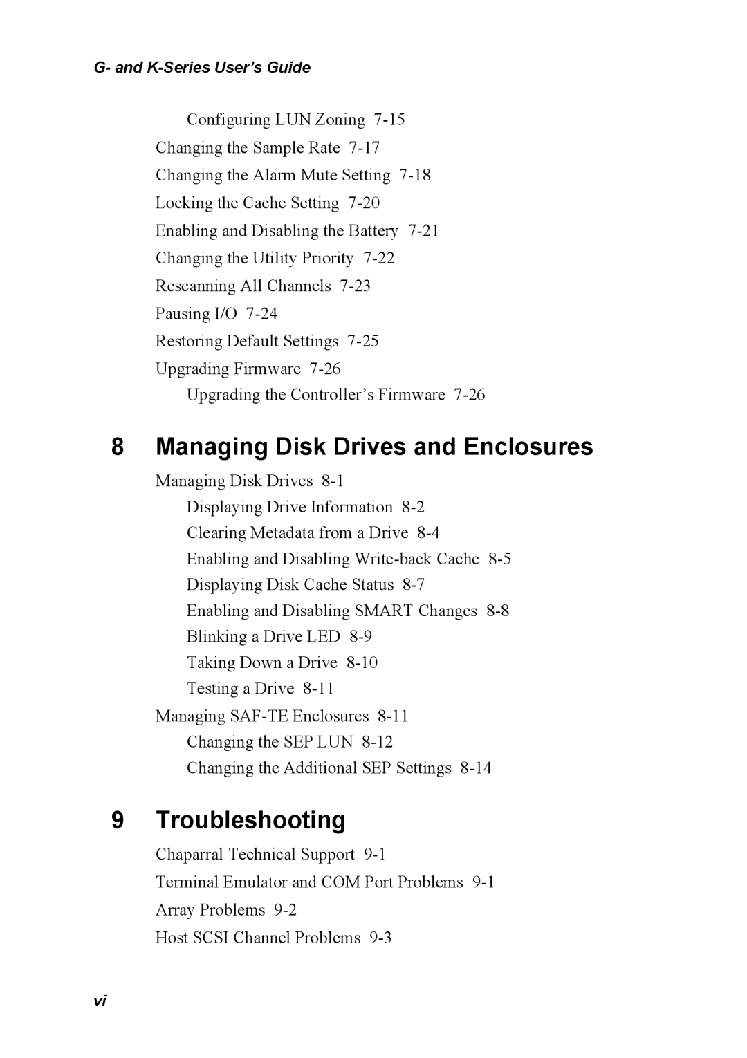 Chaparral K5312/K7313, G5312/G7313 manual Managing Disk Drives and Enclosures 