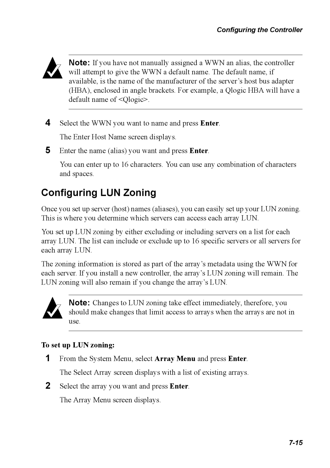 Chaparral G5312/G7313, K5312/K7313 manual Configuring LUN Zoning, To set up LUN zoning 