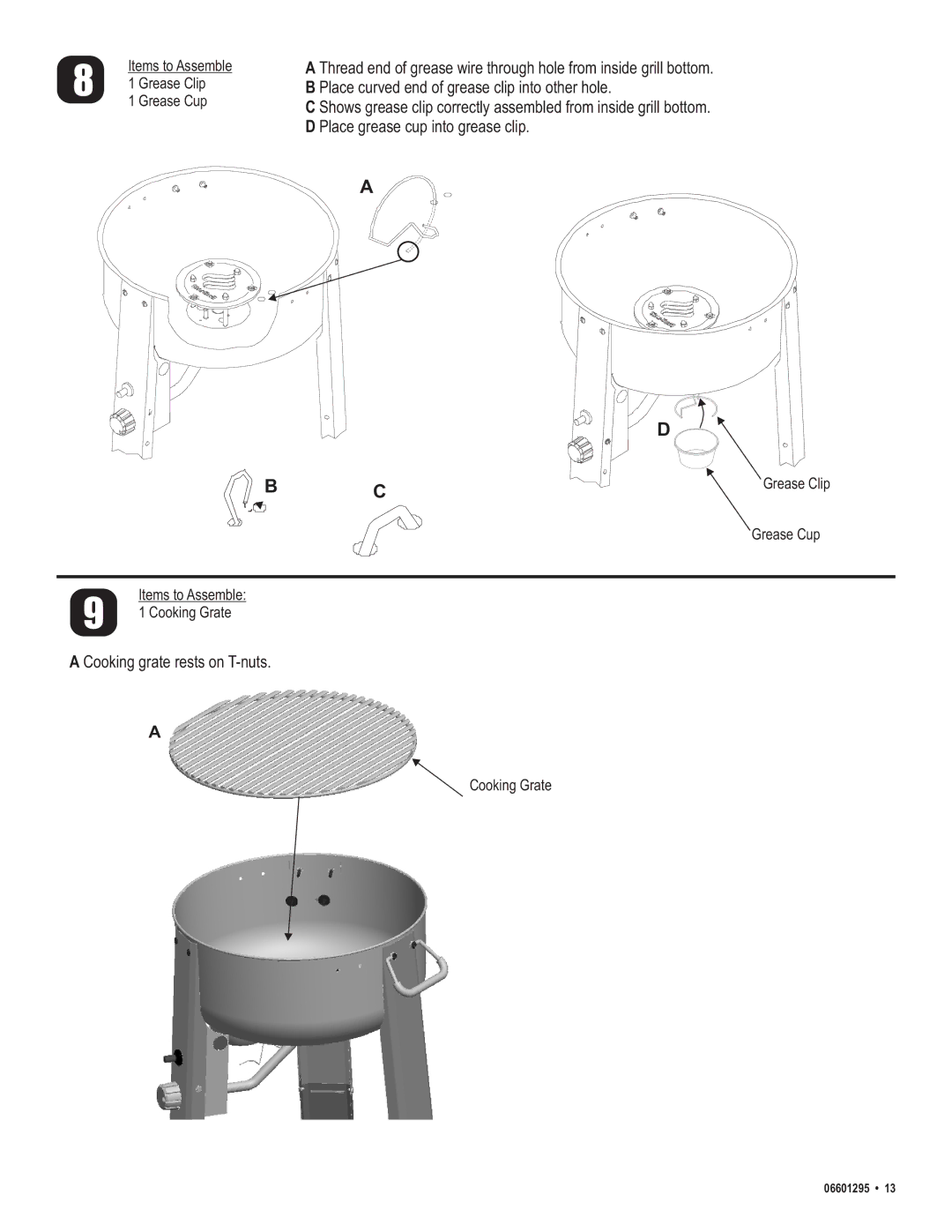 Char-Broil 06601295 manual Cooking grate rests on T-nuts 