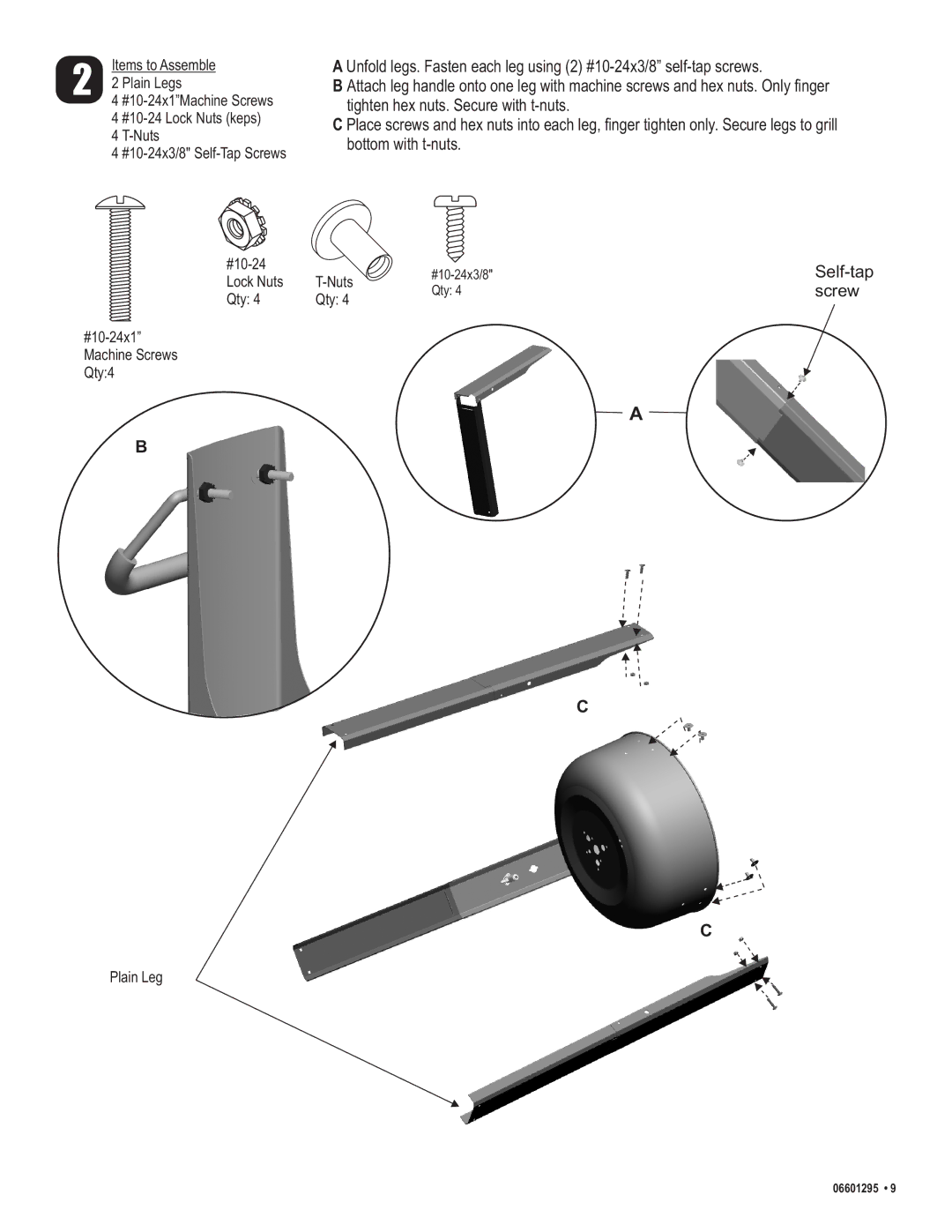 Char-Broil 06601295 manual Qty #10-24x1 Machine Screws Qty4 