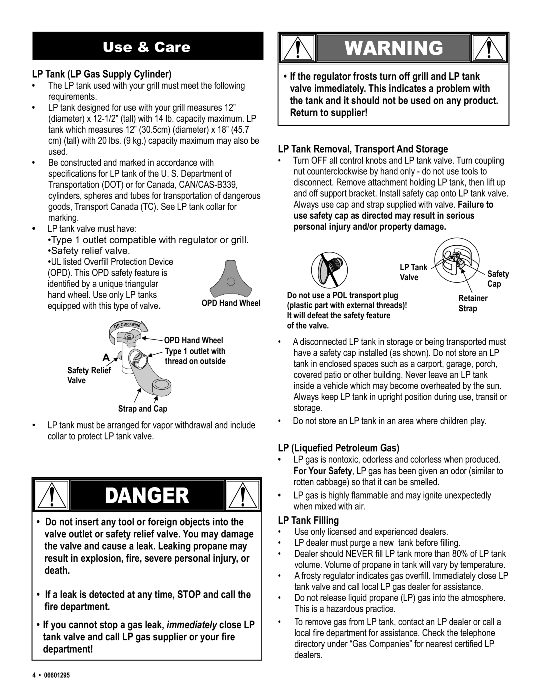 Char-Broil 06601295 manual Danger, Use & Care 