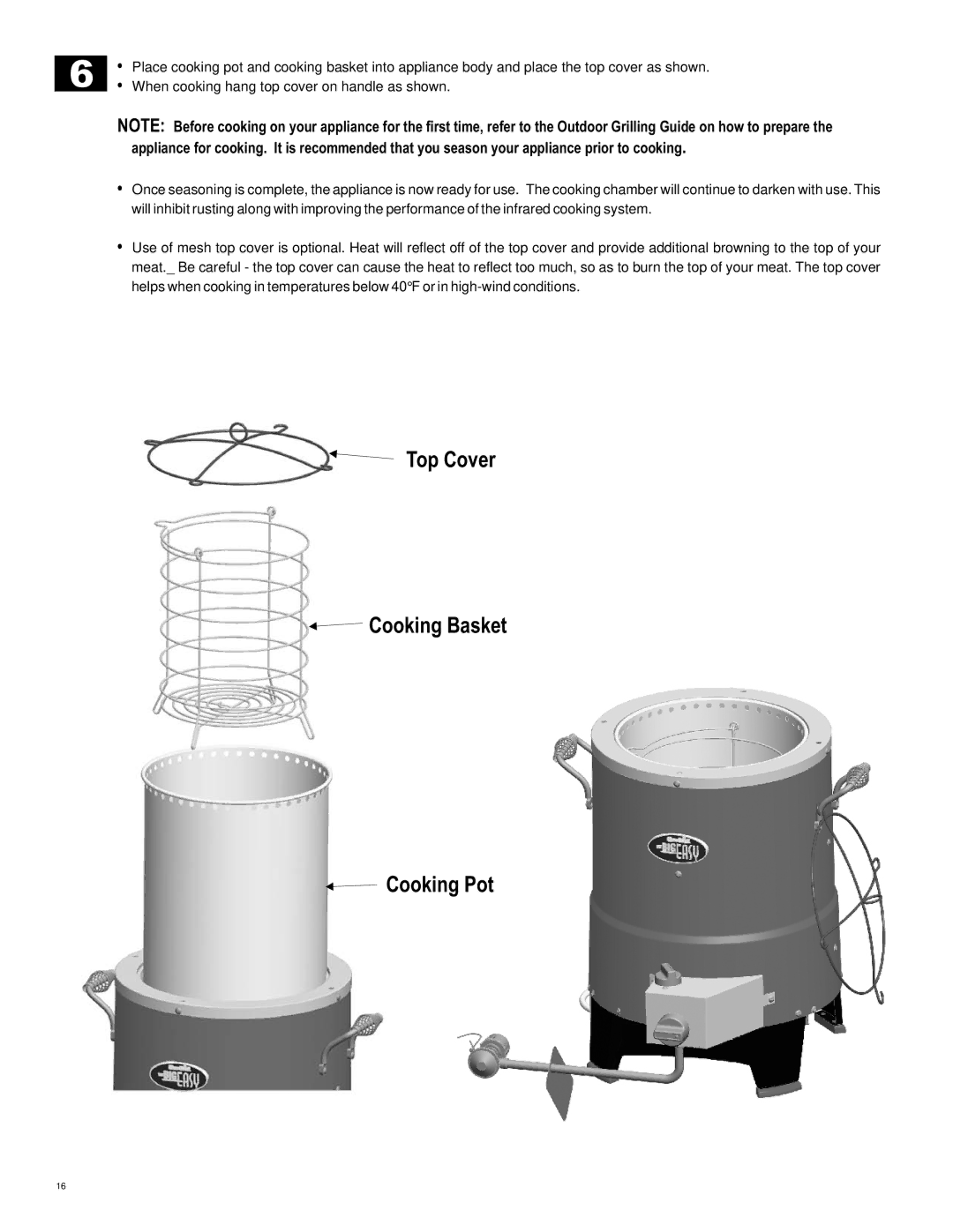 Char-Broil 10101480 manual Top Cover Cooking Basket Cooking Pot 