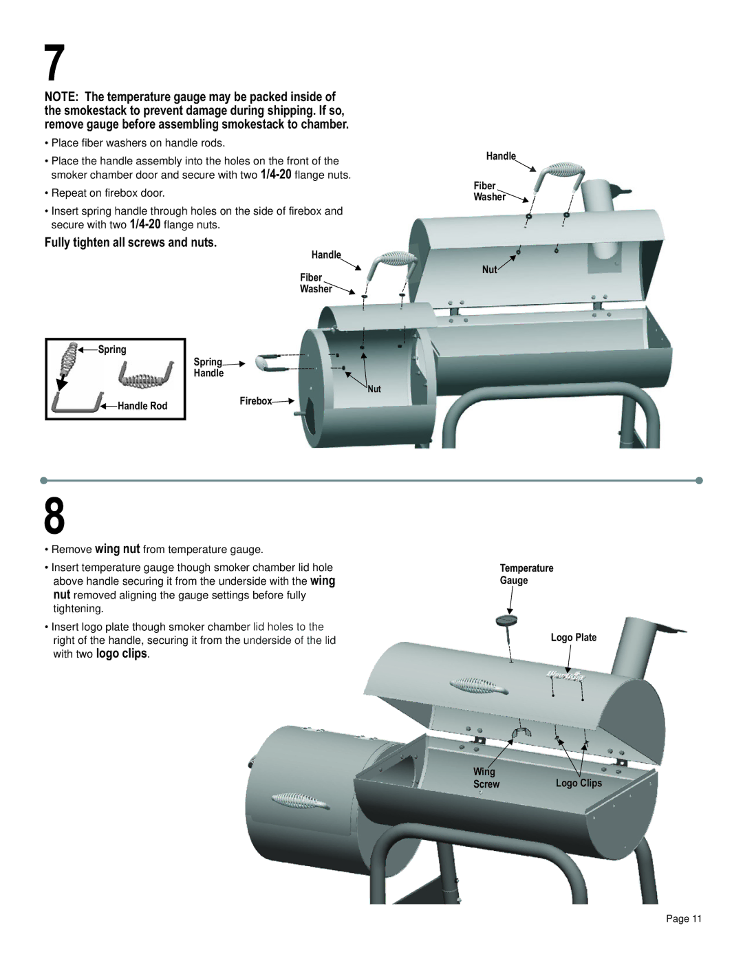 Char-Broil 10201595 manual Place fiber washers on handle rods 