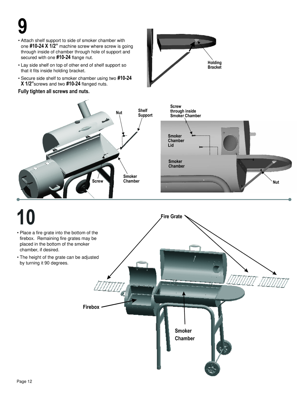 Char-Broil 10201595 manual Firebox Fire Grate Smoker Chamber 