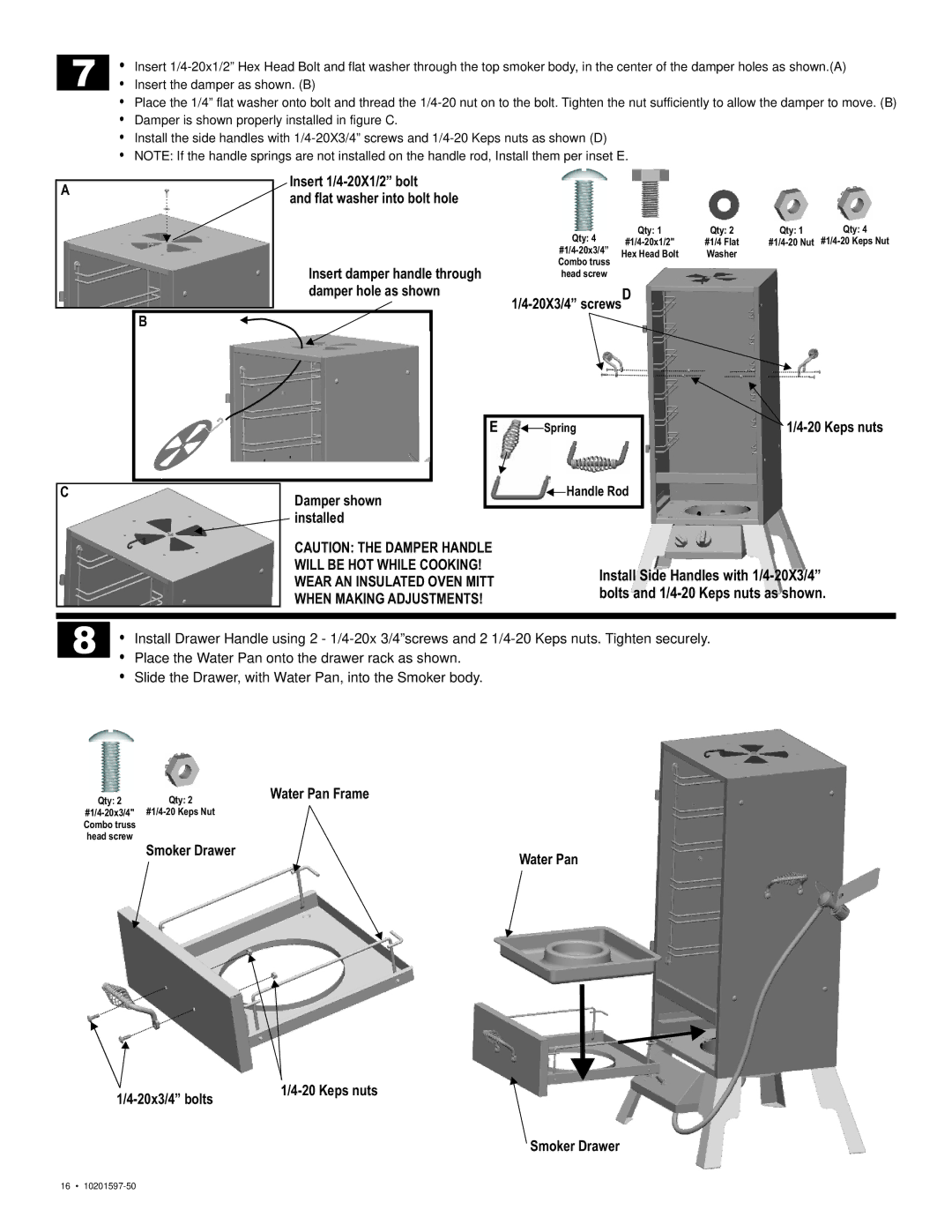 Char-Broil 10201597-50 manual 20X3/4 screws 