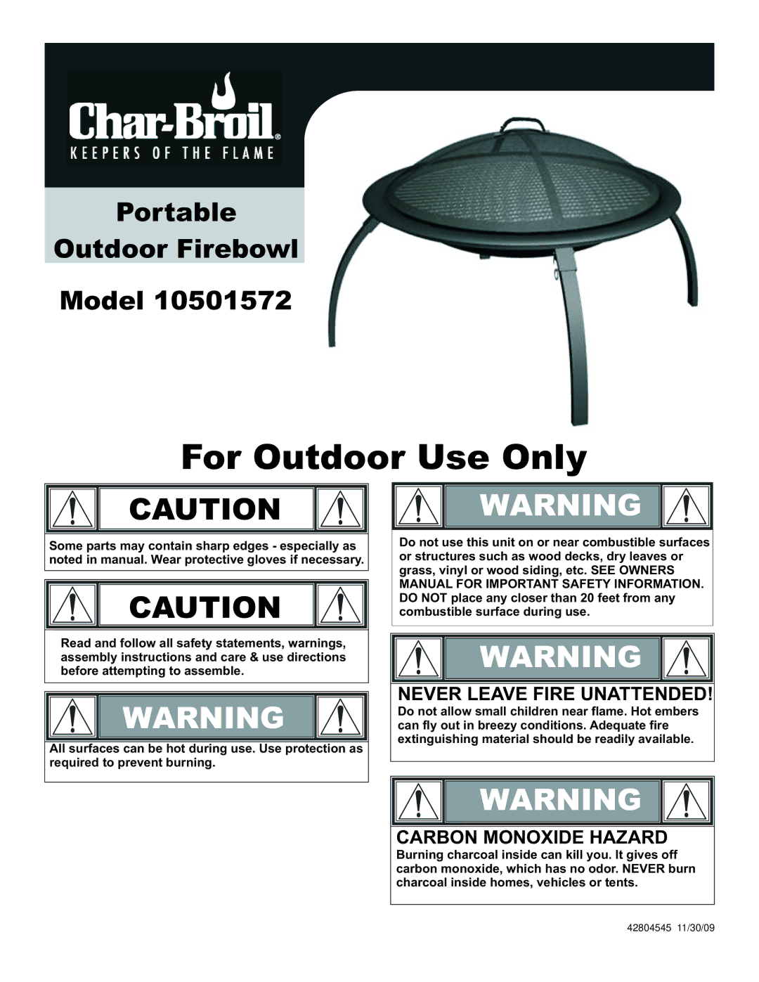 Char-Broil 10501572 owner manual For Outdoor Use Only 