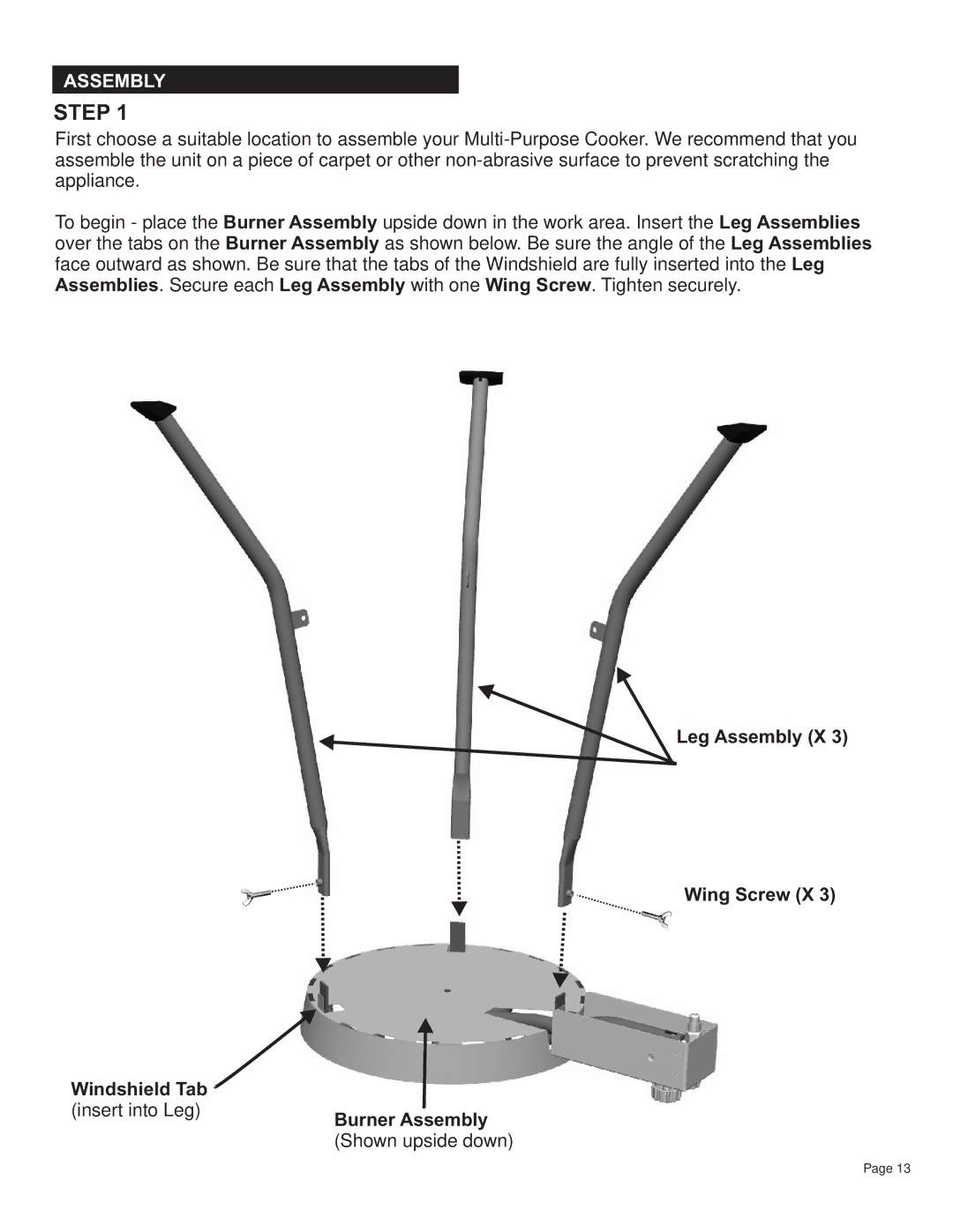 Char-Broil 11101706 manual Leg Assembly X Wing Screw X Windshield Tab, Burner Assembly 