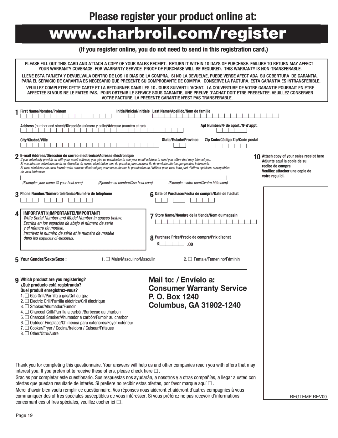 Char-Broil 11101706 manual Regtemp REV00 