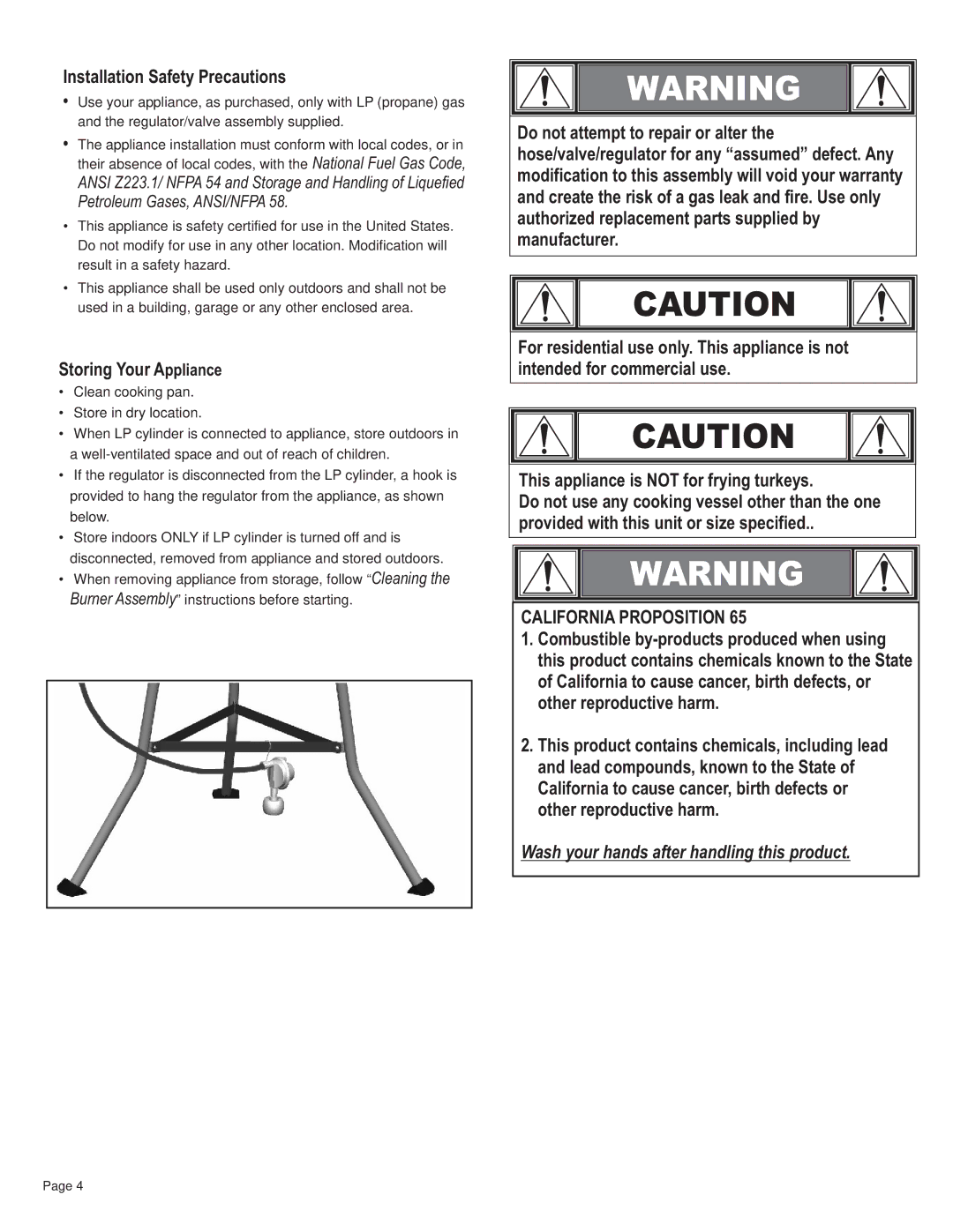 Char-Broil 11101706 manual Installation Safety Precautions, Storing Your Appliance 