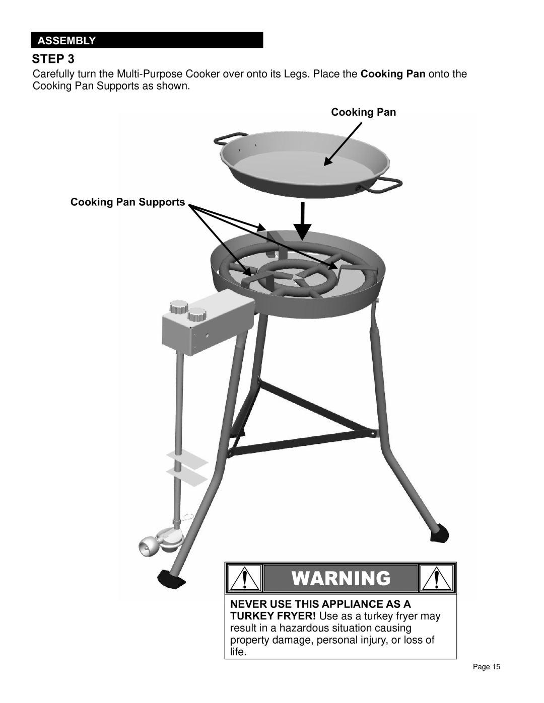 Char-Broil 11101706 manual Cooking Pan Cooking Pan Supports, Step, Assembly 